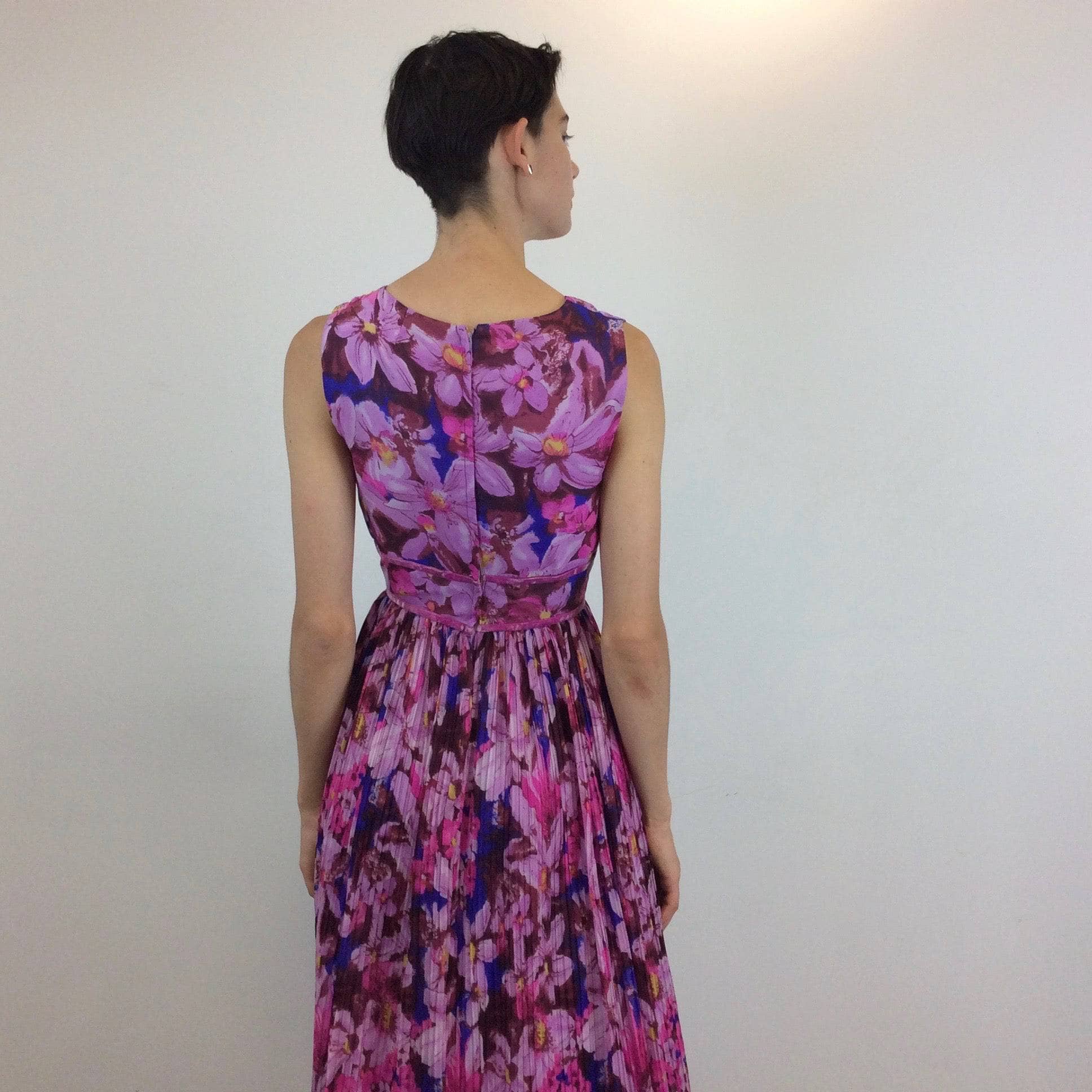 1970s Sleeveless Floral Print Maxi Dress XS/S - Image 2