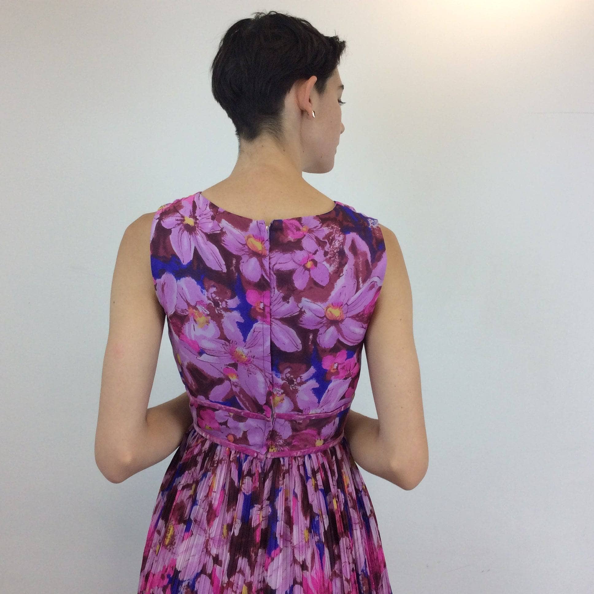 1970s Sleeveless Floral Print Maxi Dress XS/S - Image 4