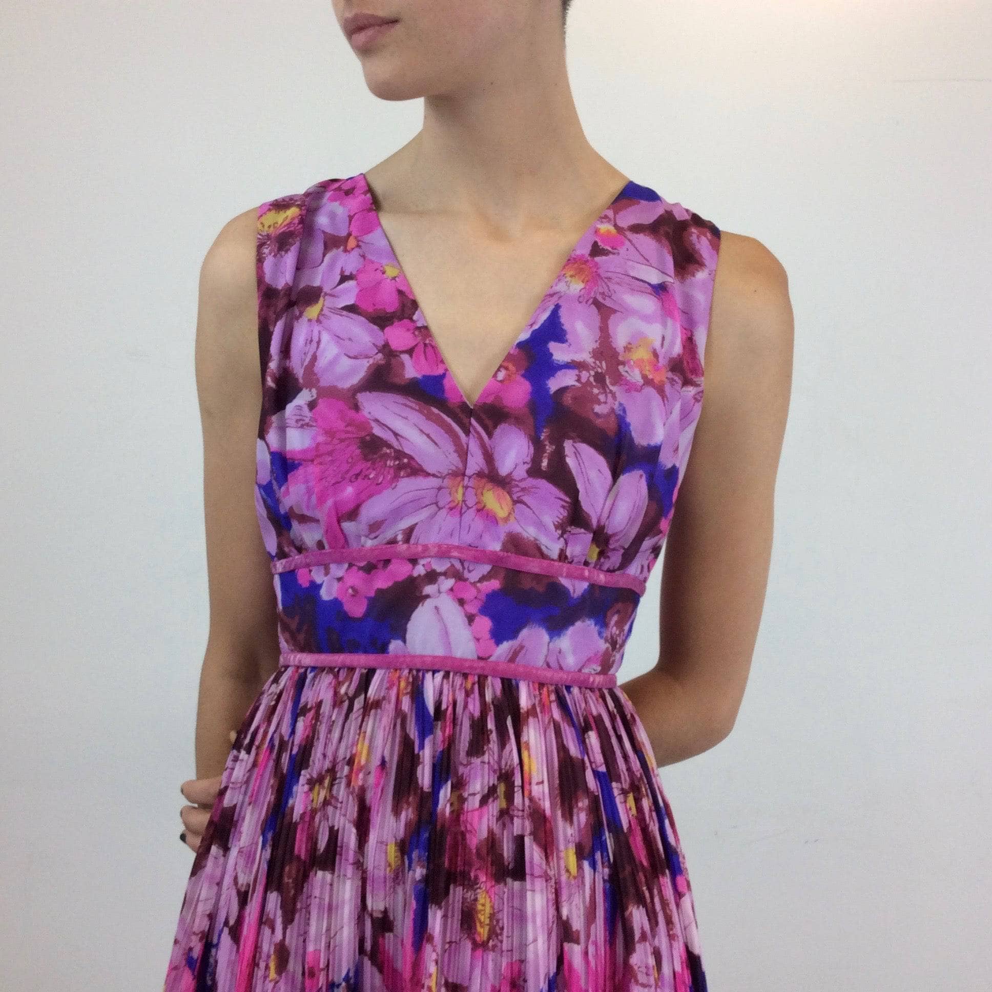 1970s Sleeveless Floral Print Maxi Dress XS/S - Image 5