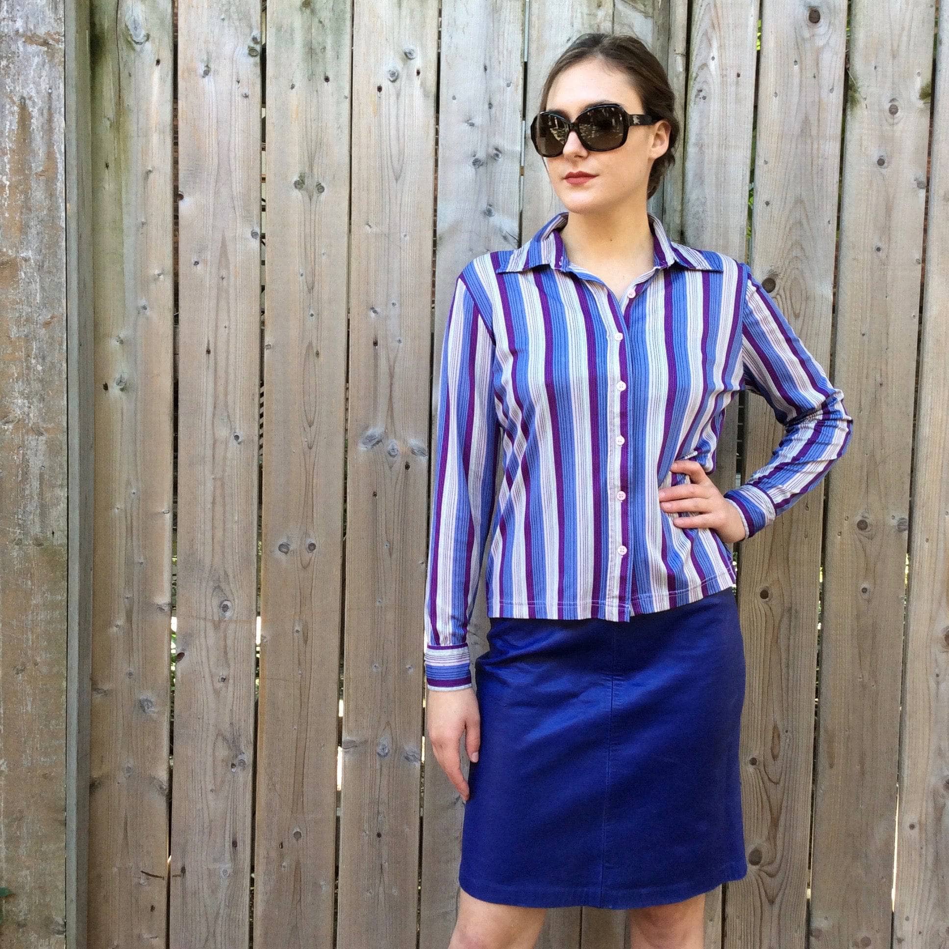 1970s Striped Purple Button-up Shirt Small/Medium - Image 3