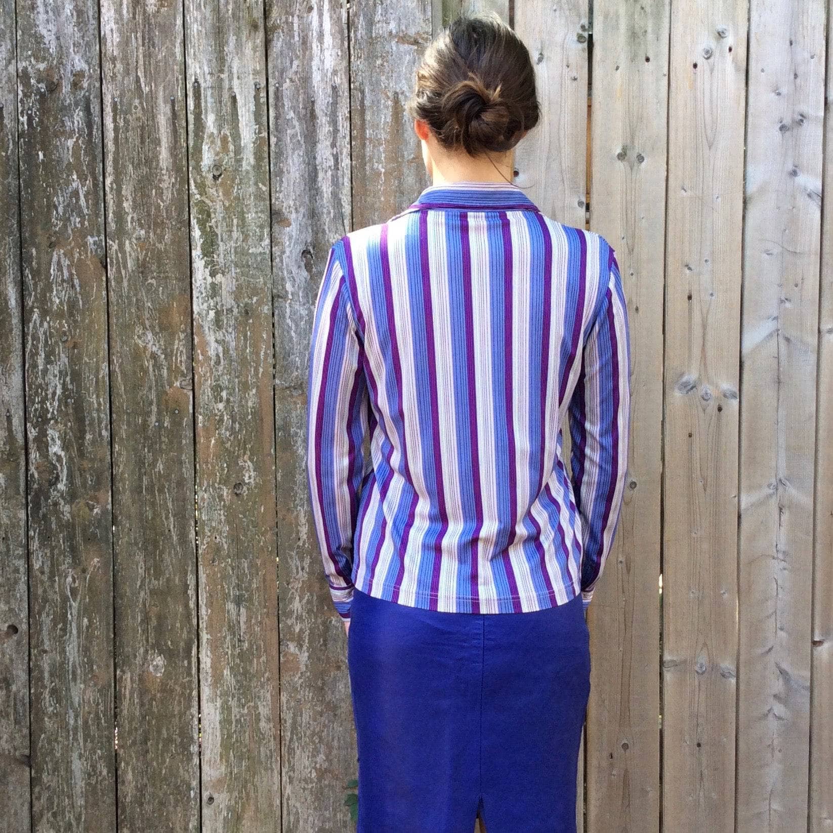 1970s Striped Purple Button-up Shirt Small/Medium - Image 4