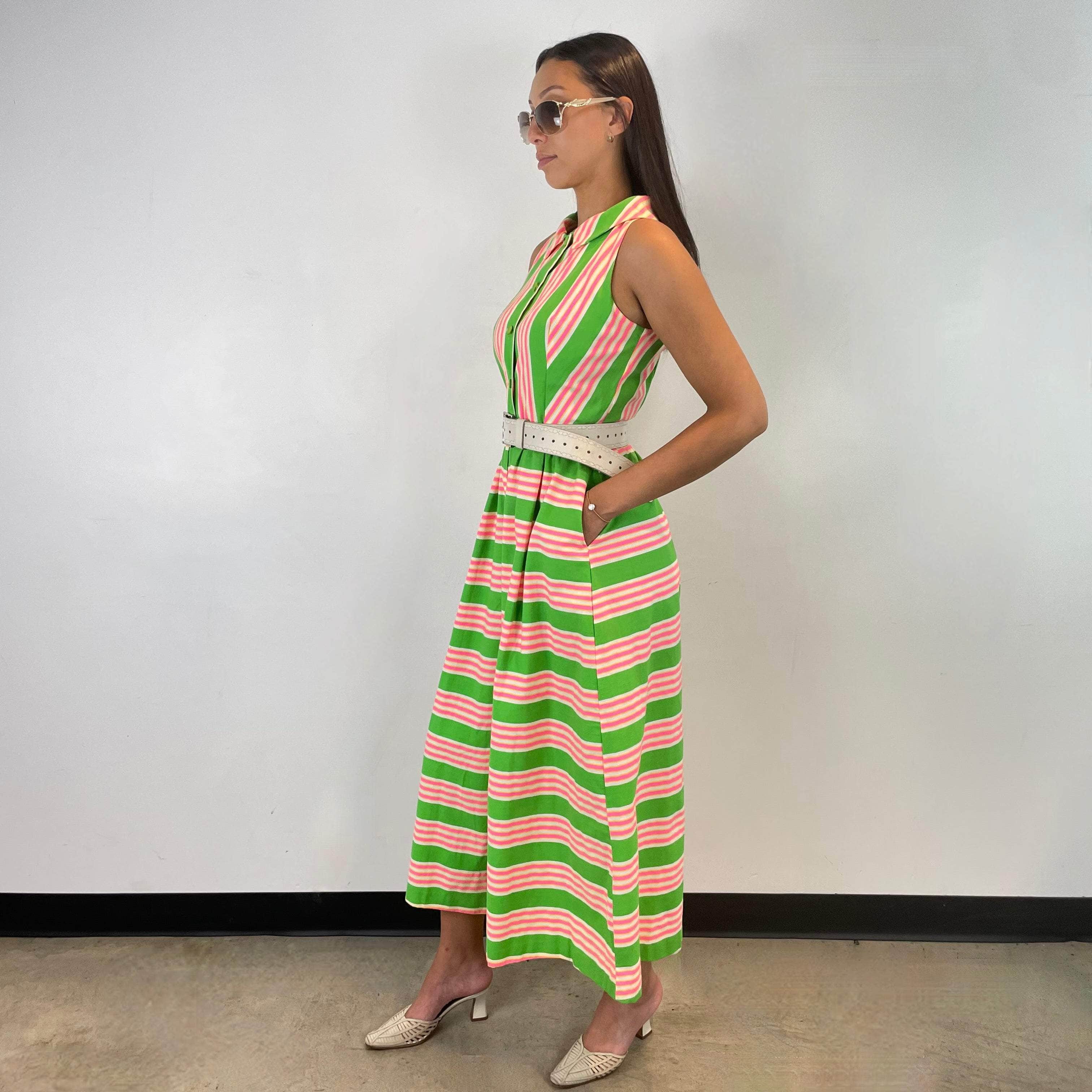 1970s Striped Wide Leg Cotton Jumpsuit Small - Image 3