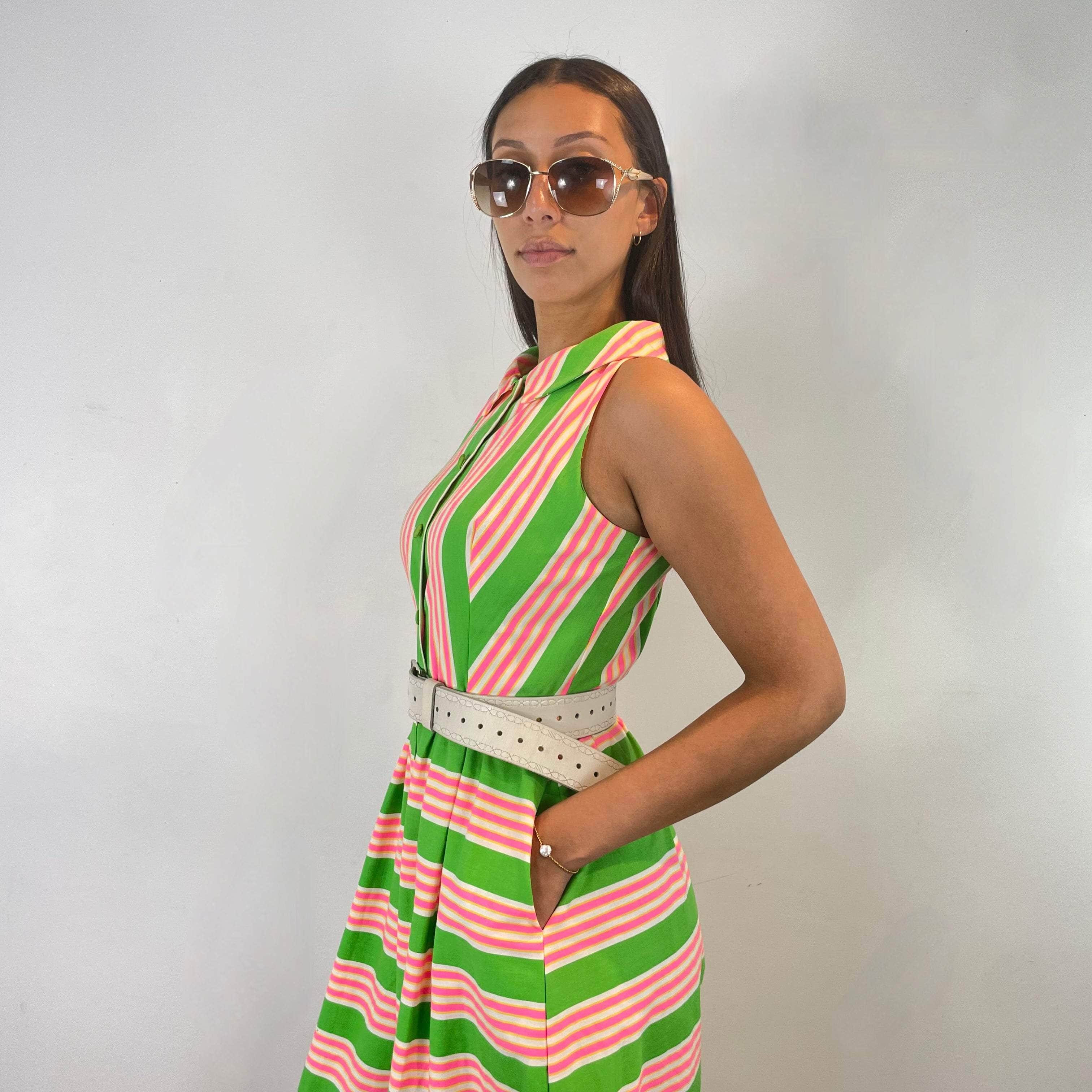 1970s Striped Wide Leg Cotton Jumpsuit Small - Image 4