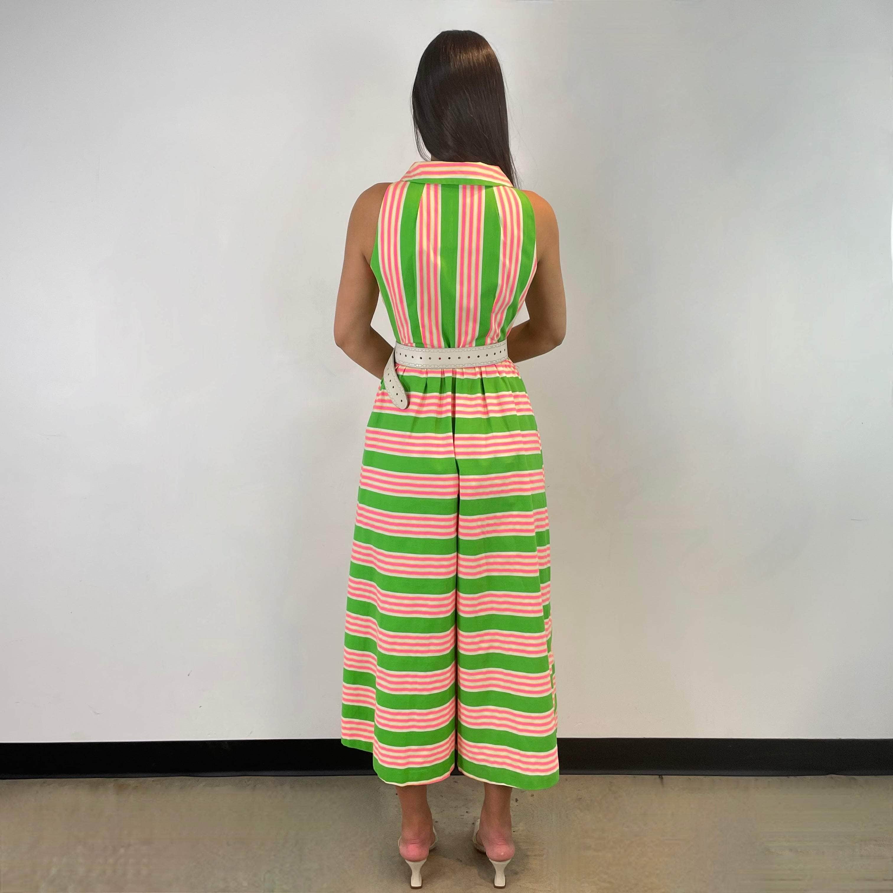 1970s Striped Wide Leg Cotton Jumpsuit Small - Image 5