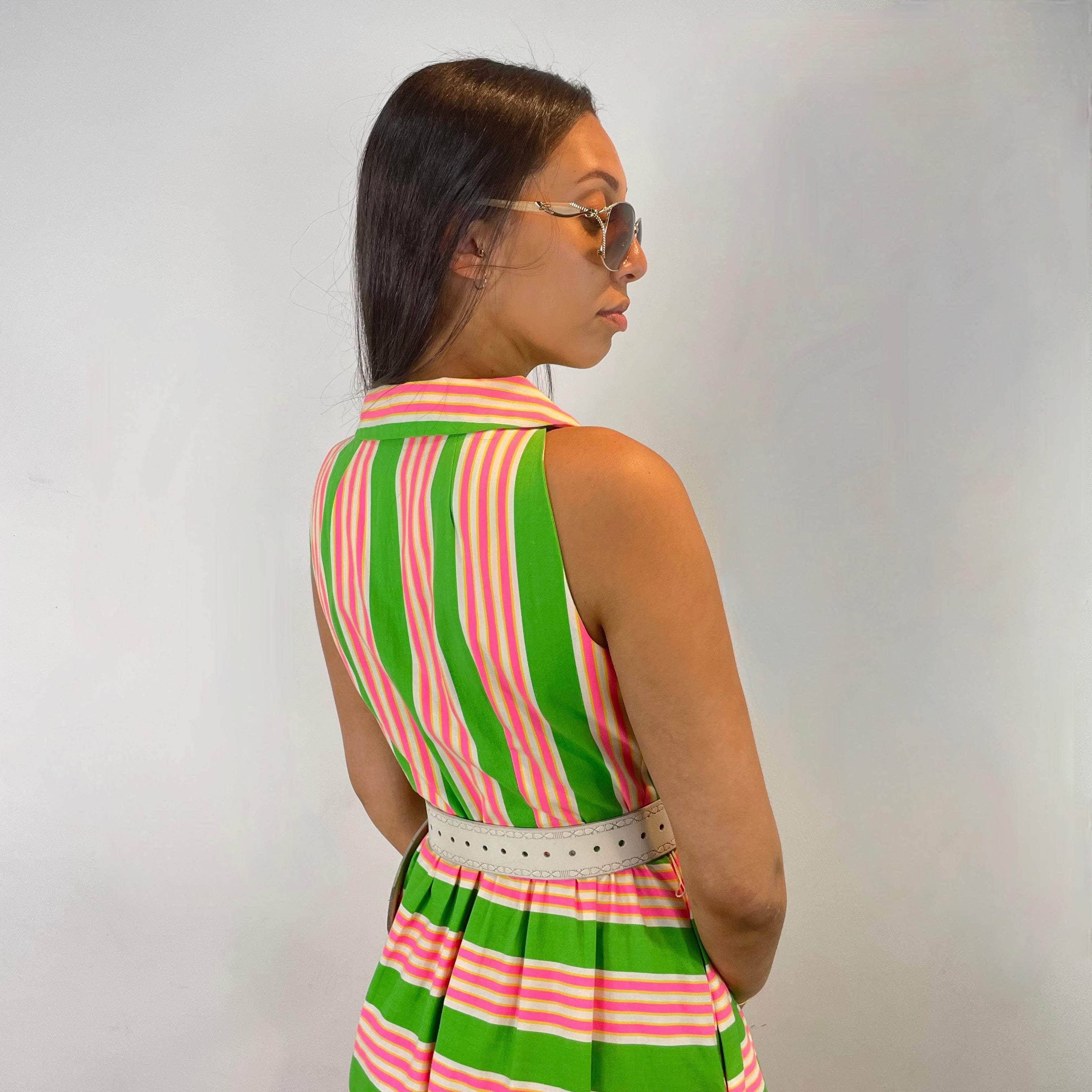 1970s Striped Wide Leg Cotton Jumpsuit Small - Image 6