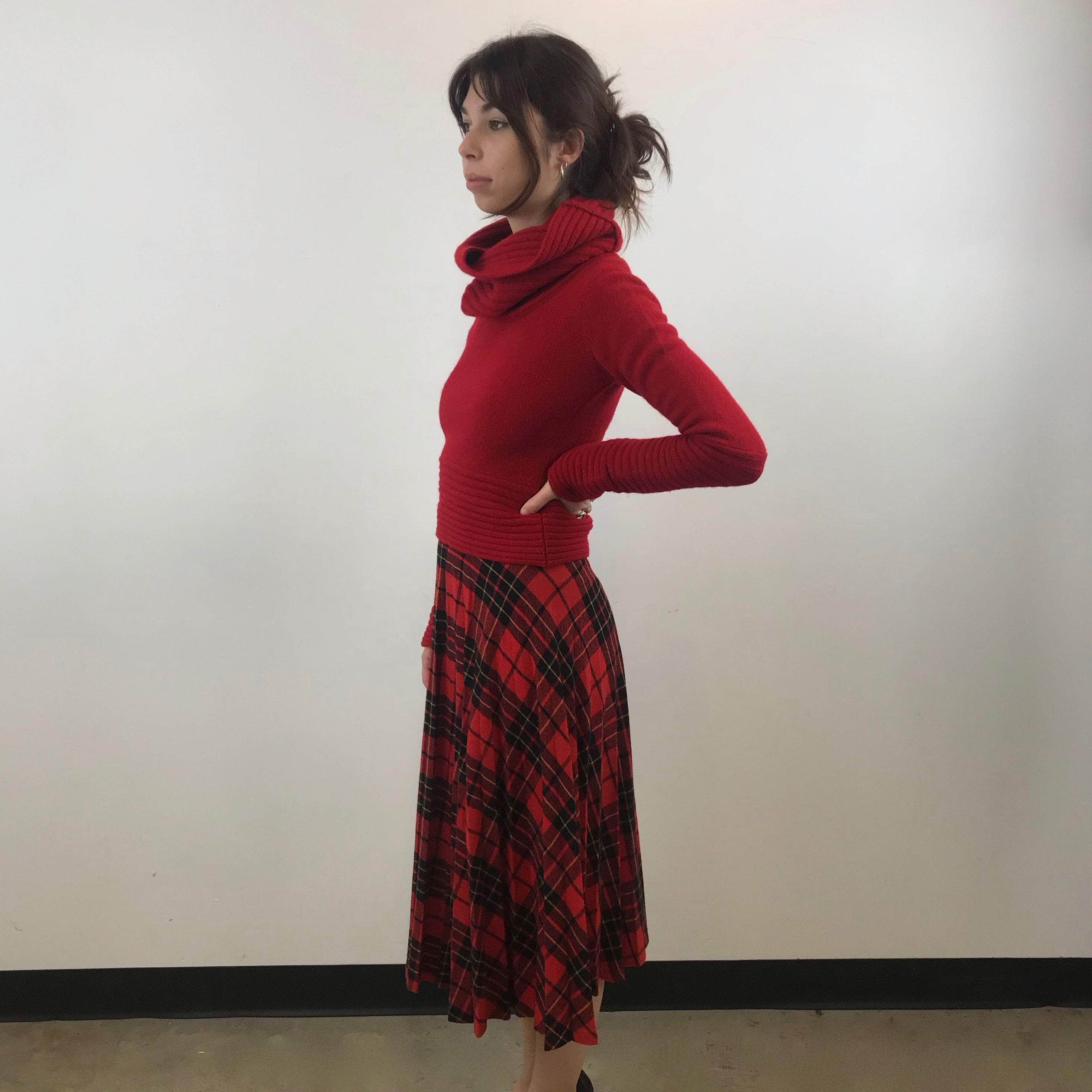 1970s Sunray Pleated Plaid Midi Skirt XS / Small - Image 2