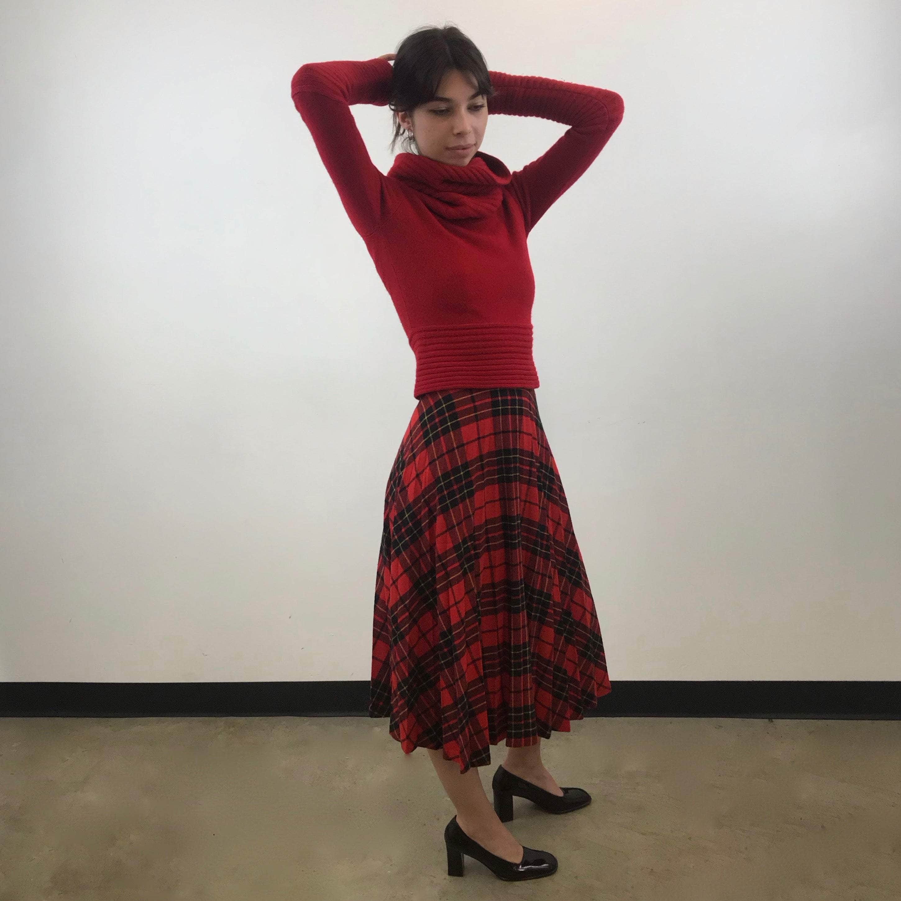 1970s Sunray Pleated Plaid Midi Skirt XS / Small - Image 5