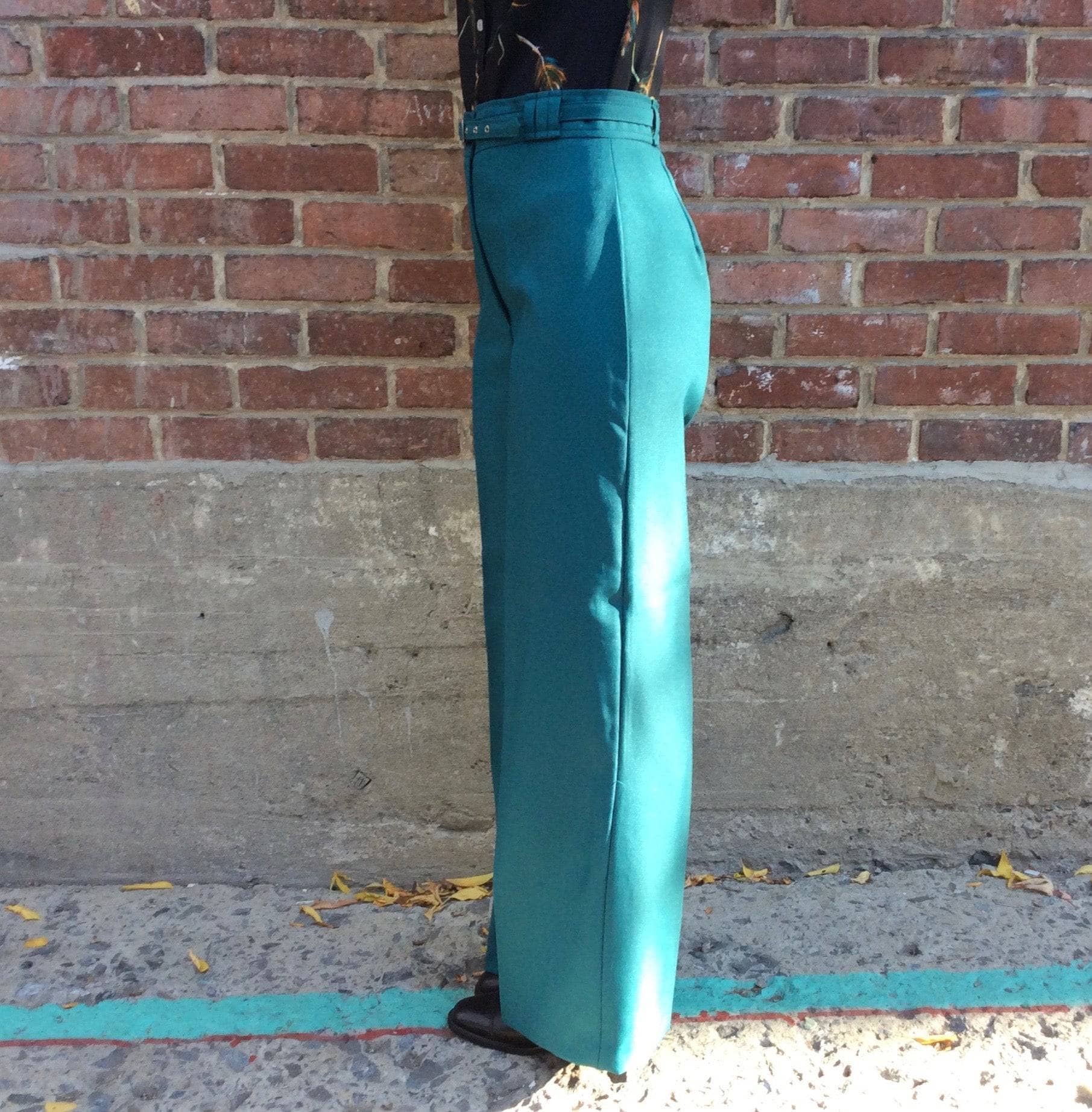 1970s Teal High Waisted Wide Leg Pants Medium - Image 5