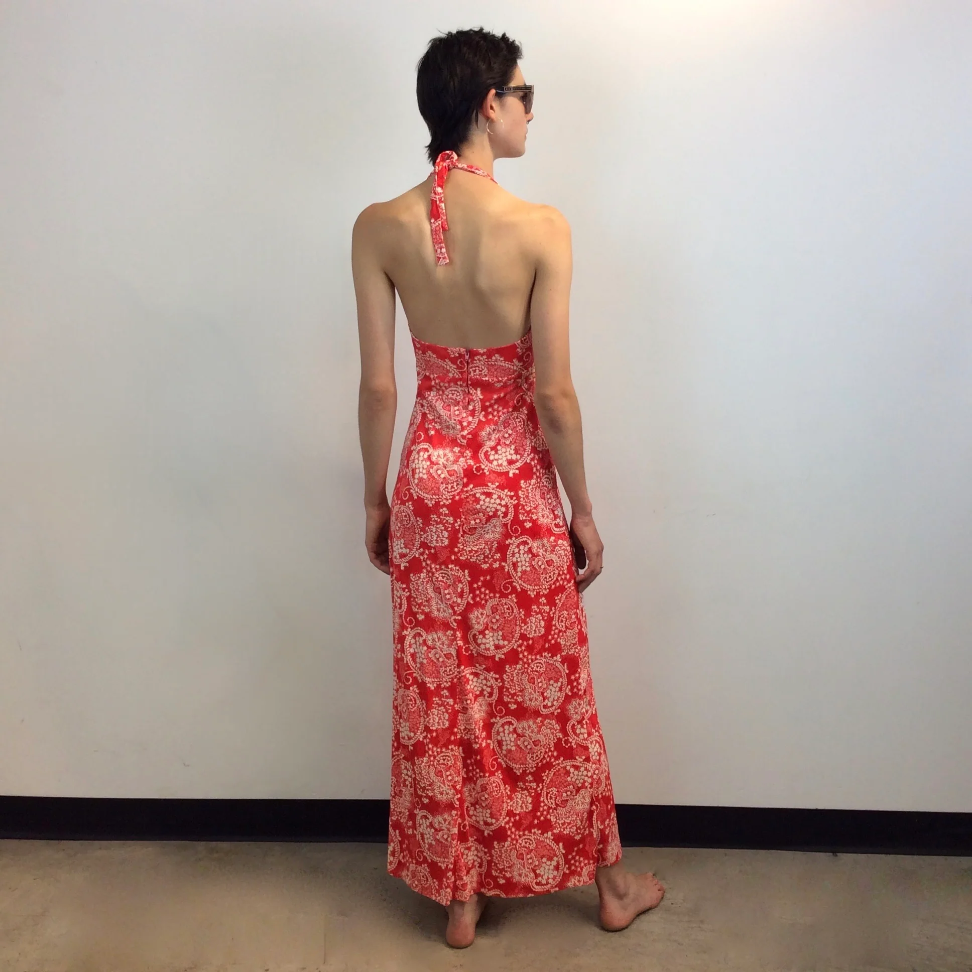 1970s Tie Back Halter Top Maxi Dress Small - Image 2