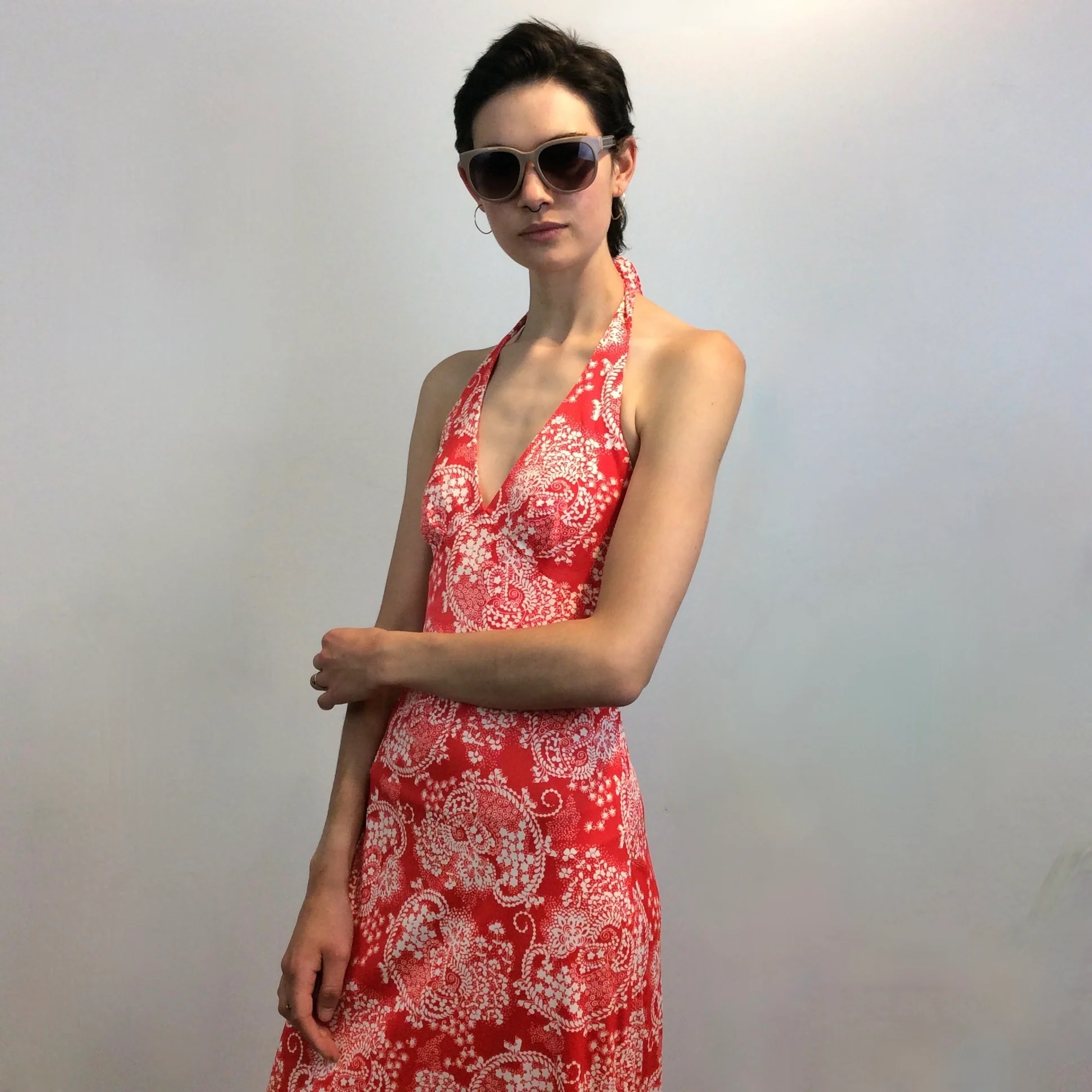 1970s Tie Back Halter Top Maxi Dress Small - Image 4