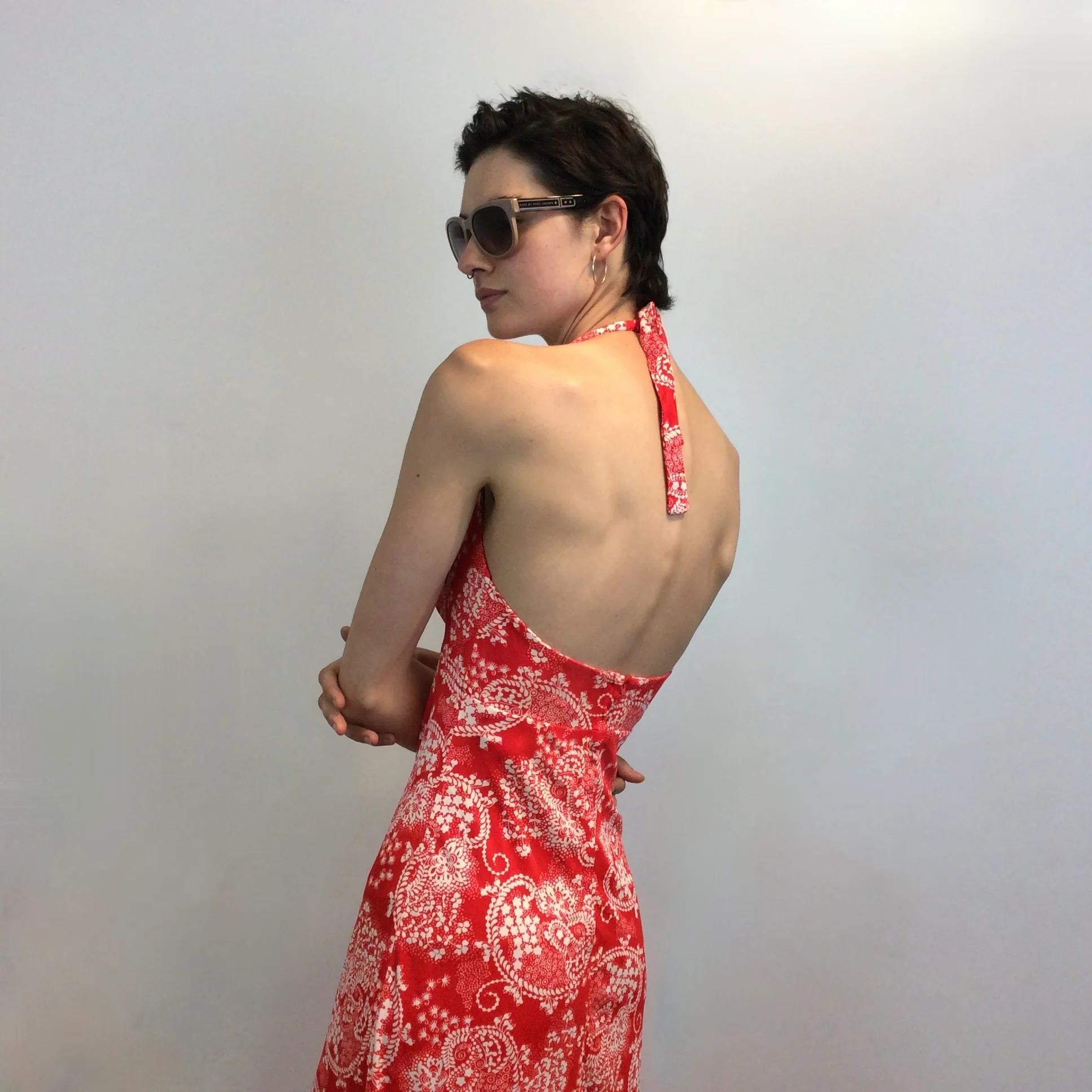 1970s Tie Back Halter Top Maxi Dress Small - Image 5