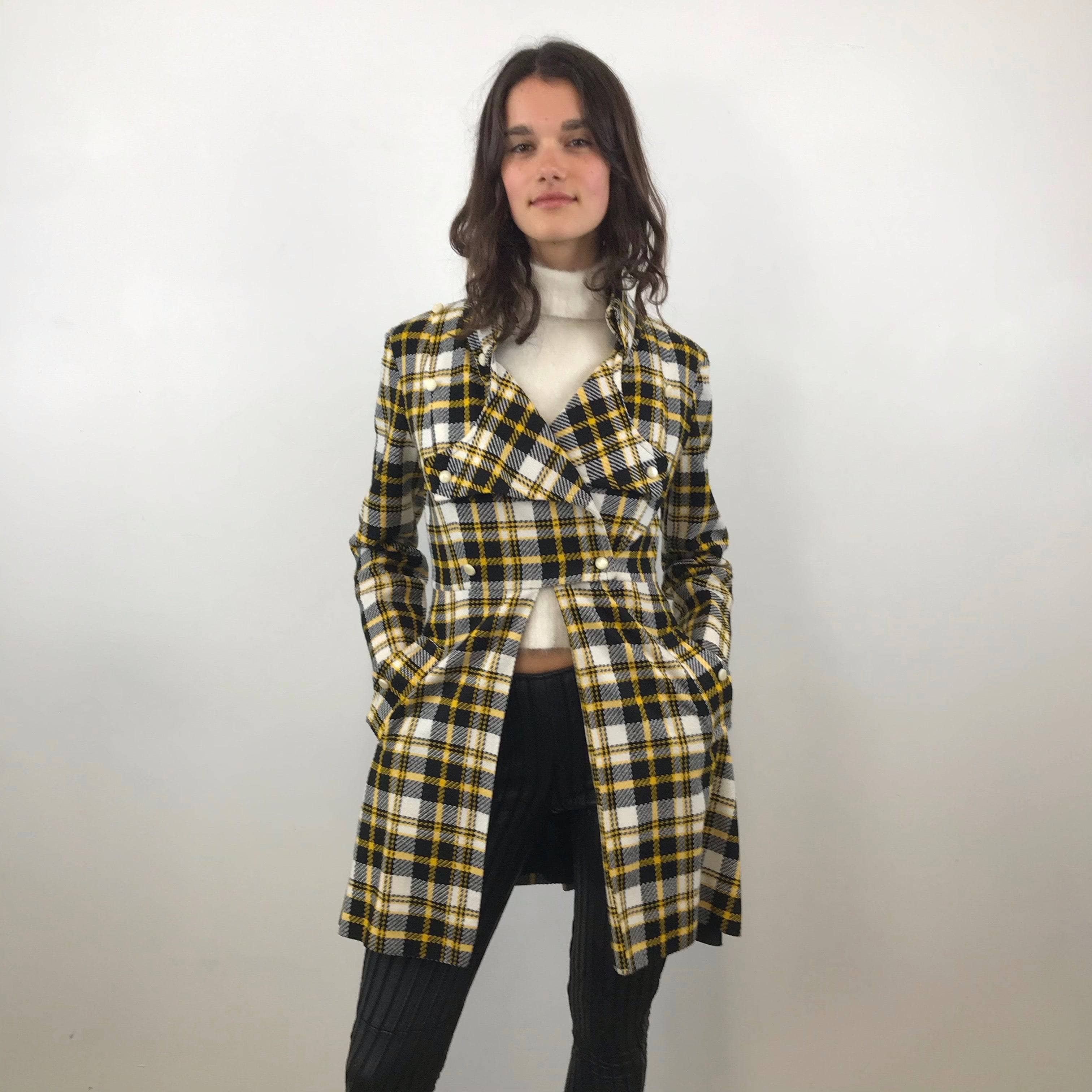1970s Tuxedo Style Checkered Coat Small