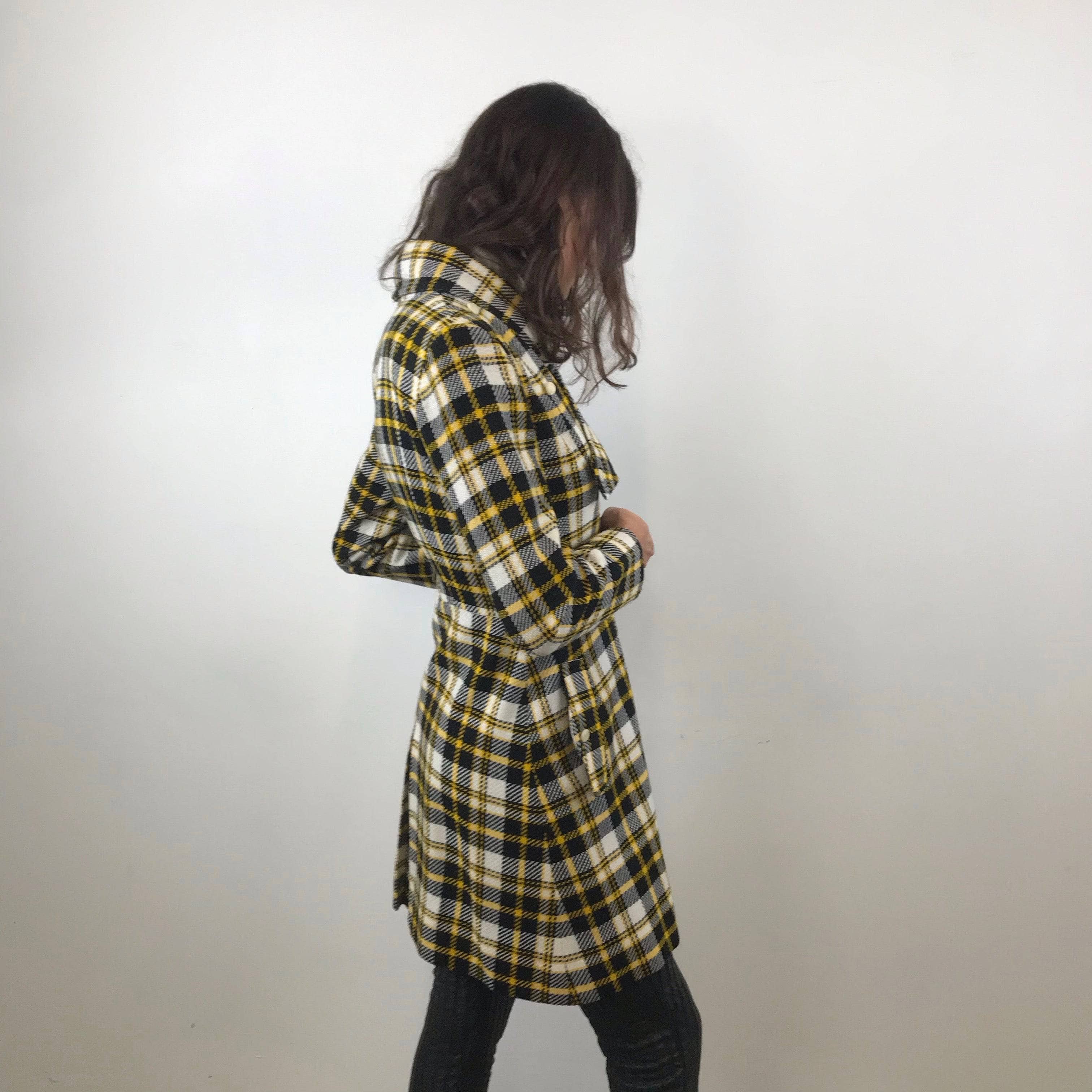 1970s Tuxedo Style Checkered Coat Small - Image 2
