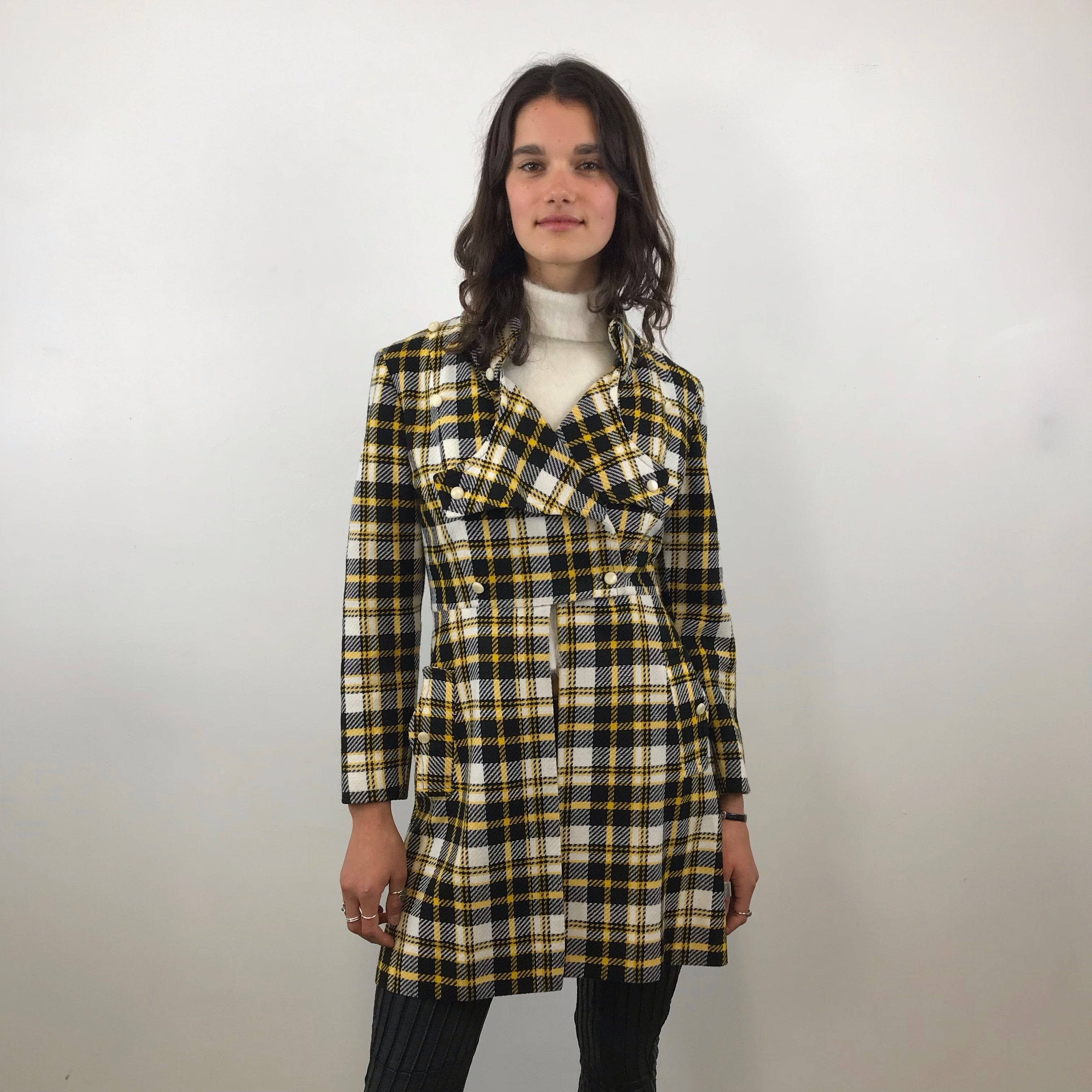 1970s Tuxedo Style Checkered Coat Small - Image 3