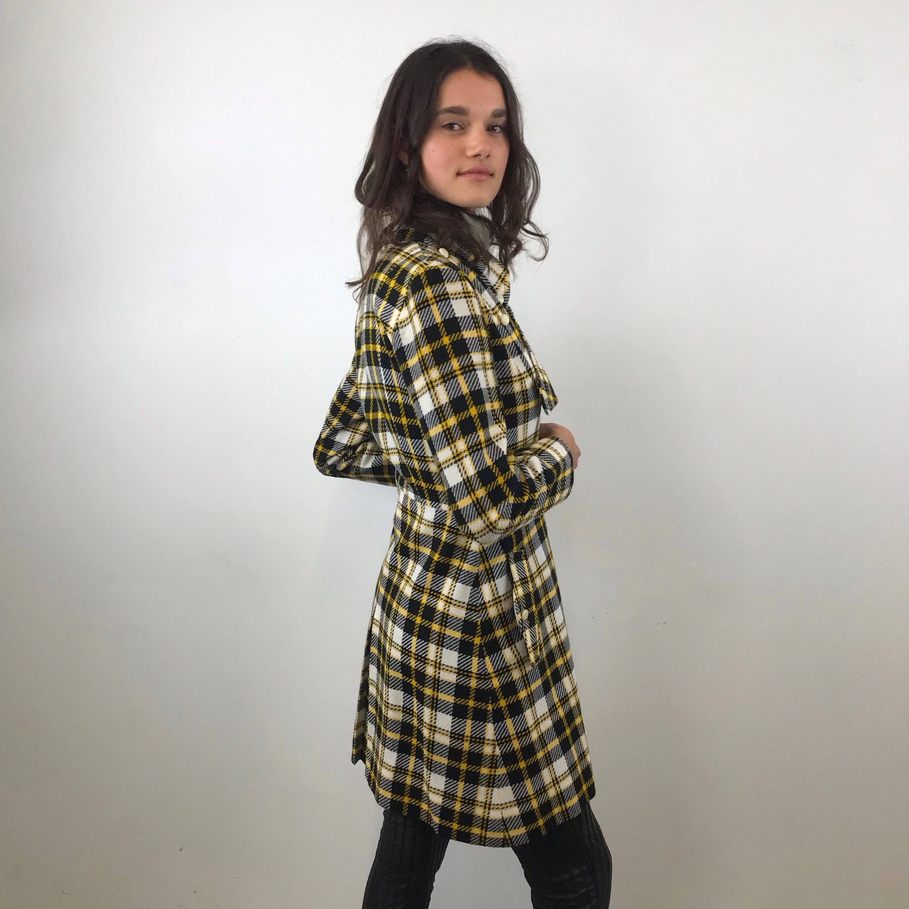 1970s Tuxedo Style Checkered Coat Small - Image 5
