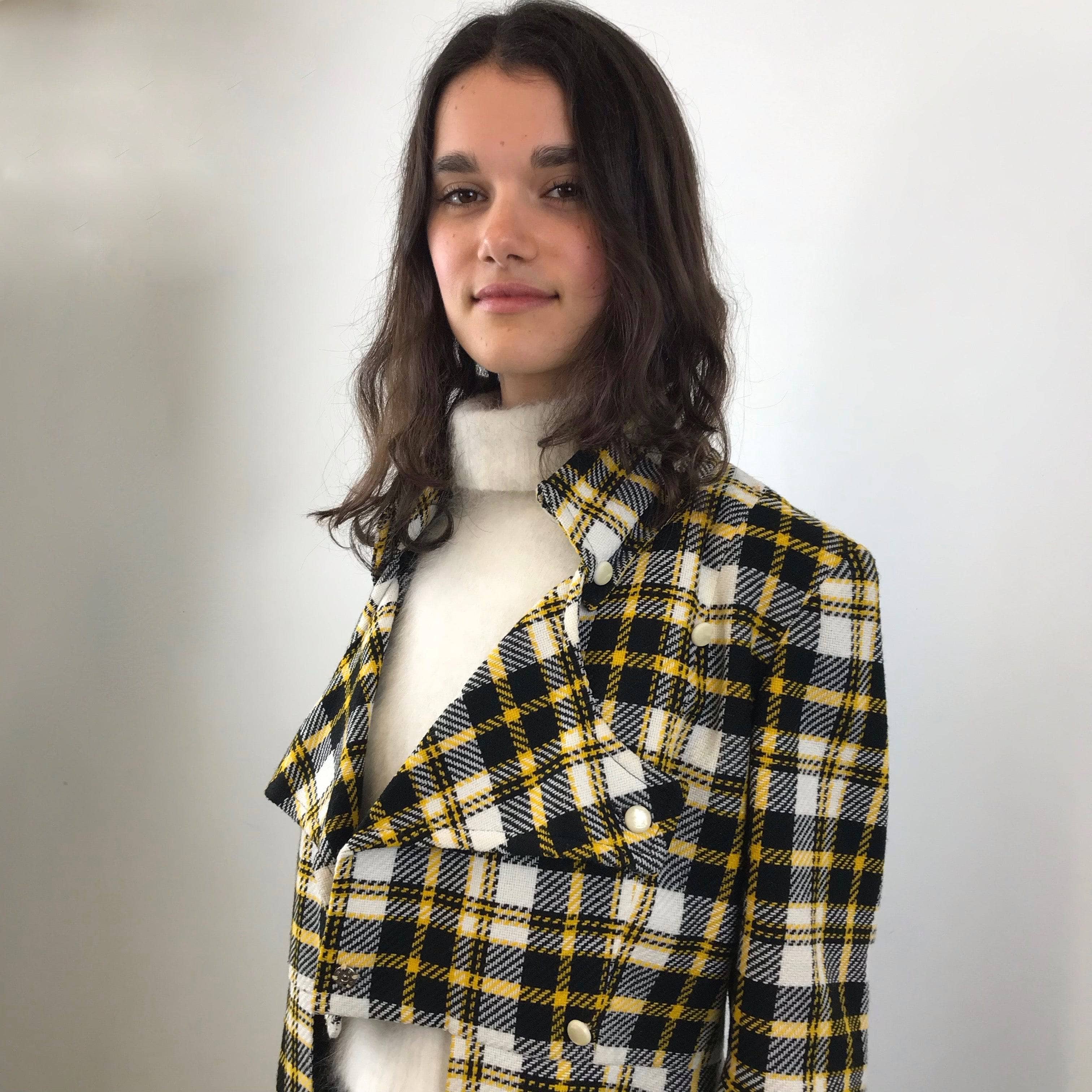 1970s Tuxedo Style Checkered Coat Small - Image 6