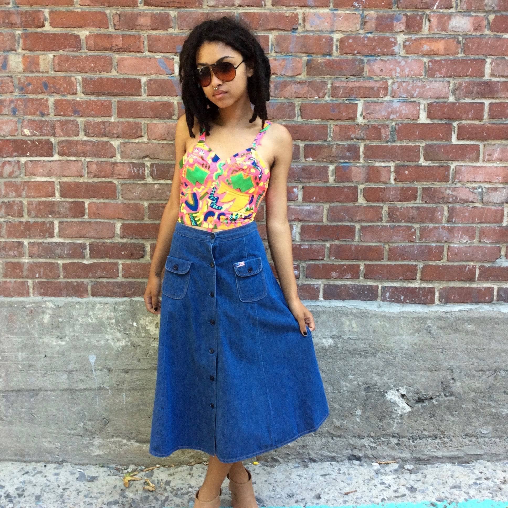 1970s UFO brand Button-up Jean Skirt Small - Image 3