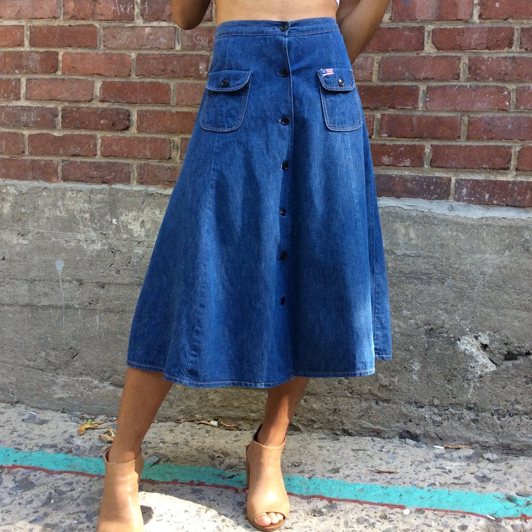 1970s UFO brand Button-up Jean Skirt Small - Image 7