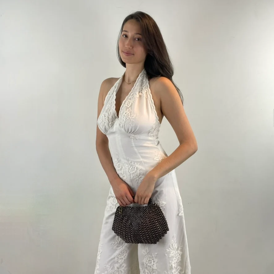 1970s White Embroidered Wide-Leg Jumpsuit Small/Medium - Image 4
