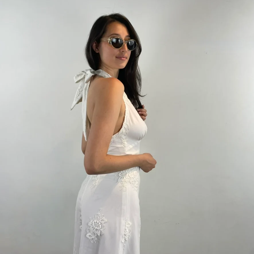 1970s White Embroidered Wide-Leg Jumpsuit Small/Medium - Image 5
