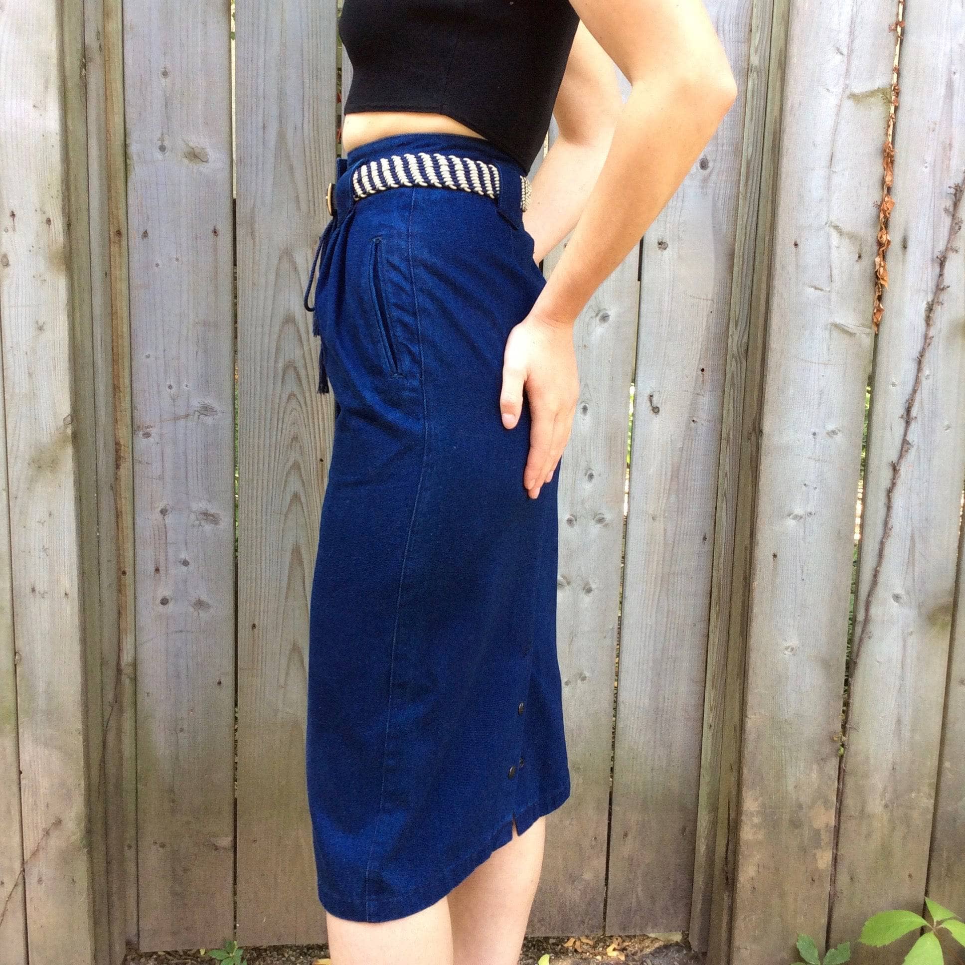 1980-90s Dark wash Denim Midi Skirt Small - Image 4