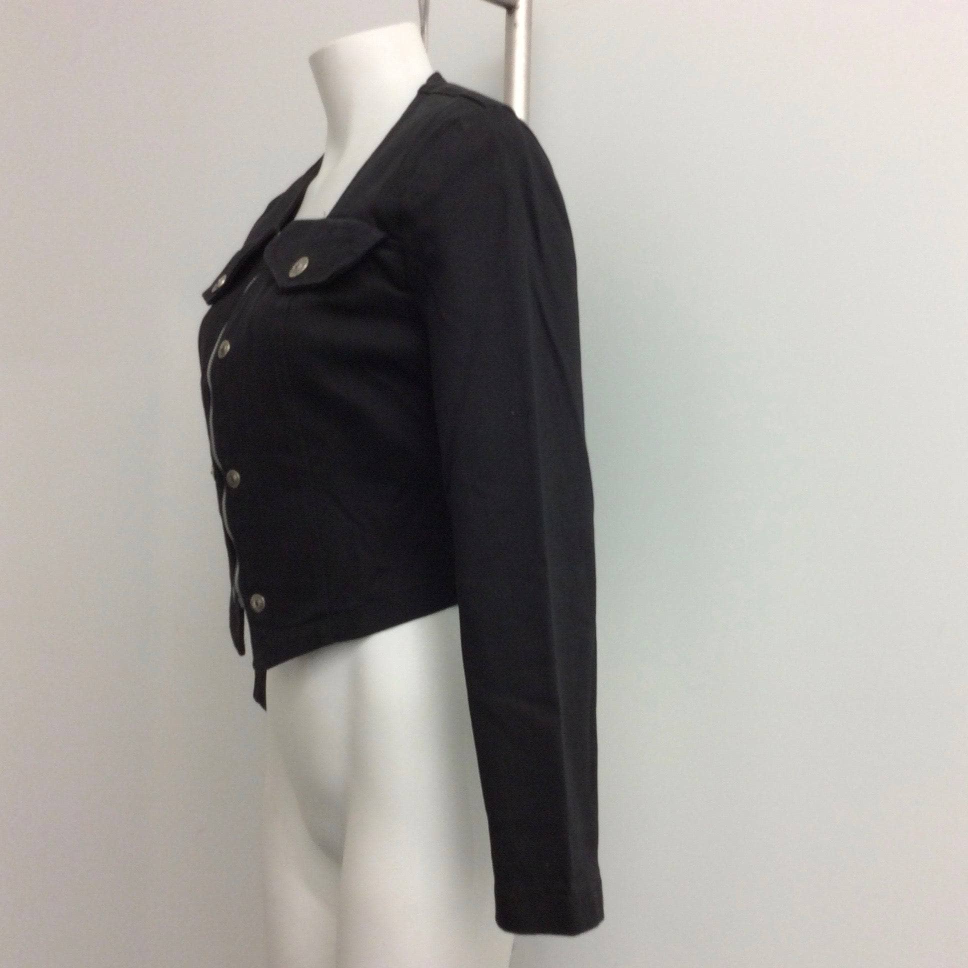1980s-1990s Black Denim Crop Jacket with Metal Zipper S-M - Image 4
