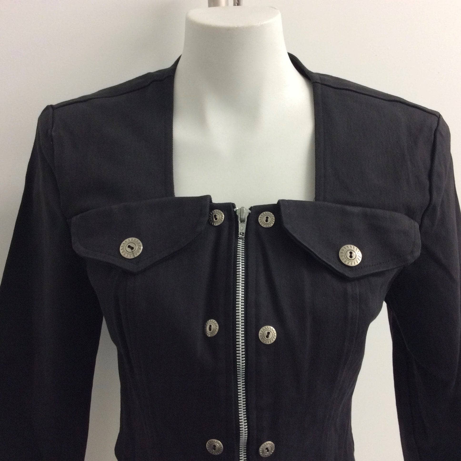 1980s-1990s Black Denim Crop Jacket with Metal Zipper S-M - Image 5