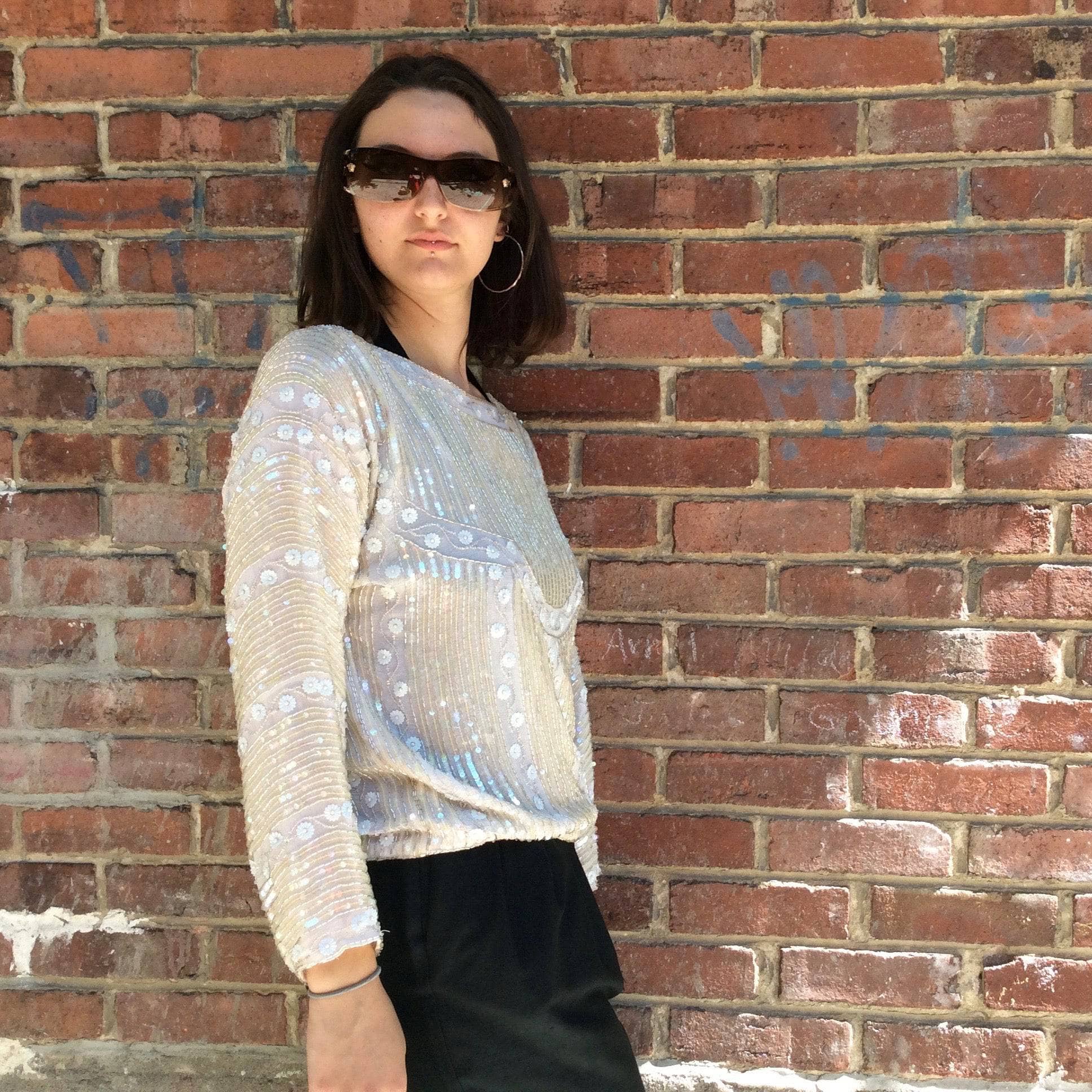 1980s-90s Ivory Beaded and Sequin Silk Top S/M - Image 4