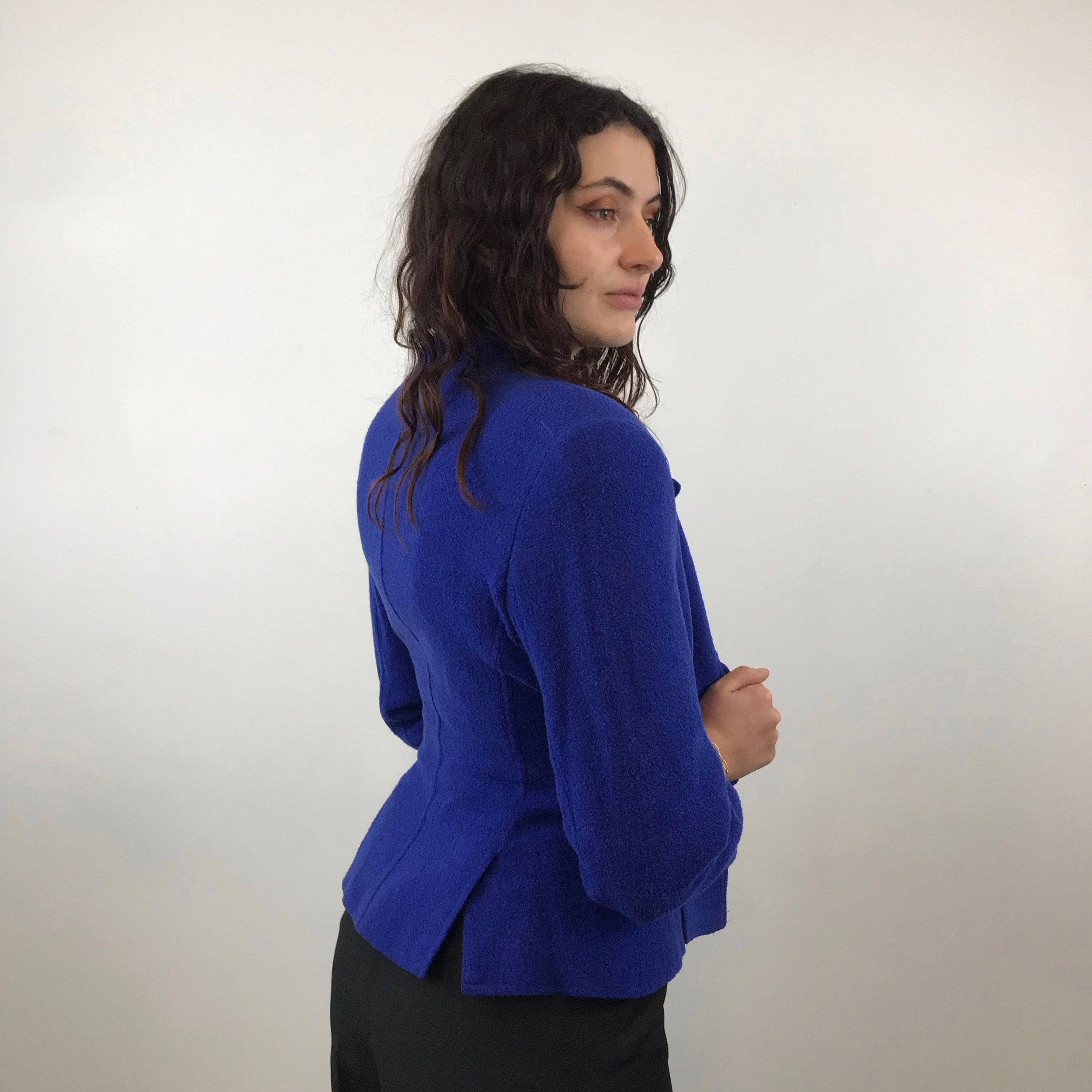 1980s 1990s Louis Féraud Boucle Wool Fitted Blazer M - Image 3