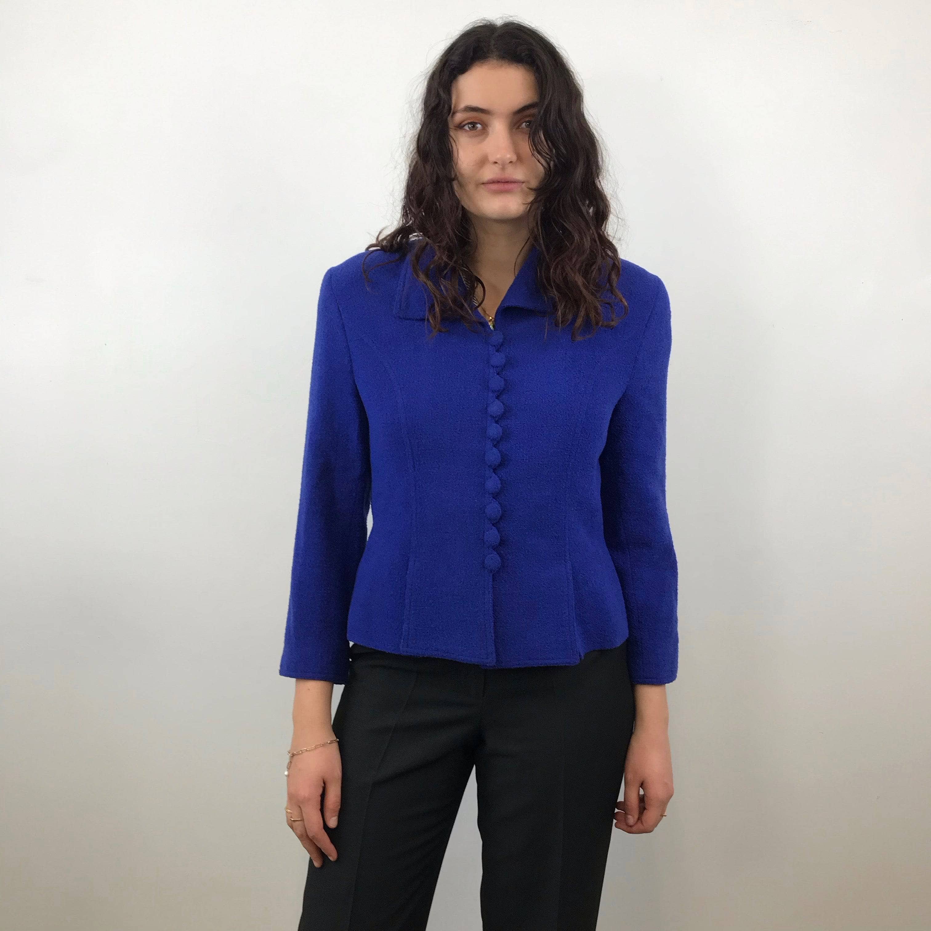 1980s 1990s Louis Féraud Boucle Wool Fitted Blazer M - Image 4