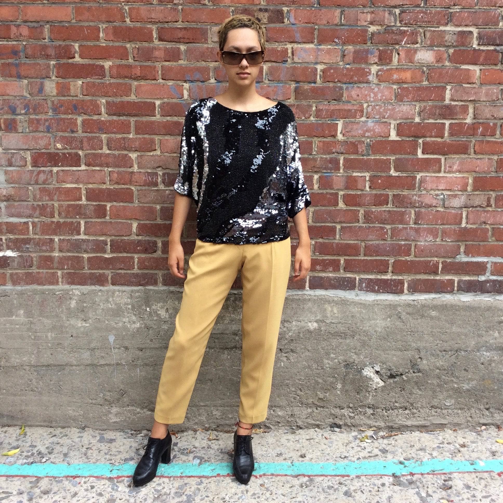 1980s-1990s Sequin and Beaded Black Top Small/Medium - Image 3