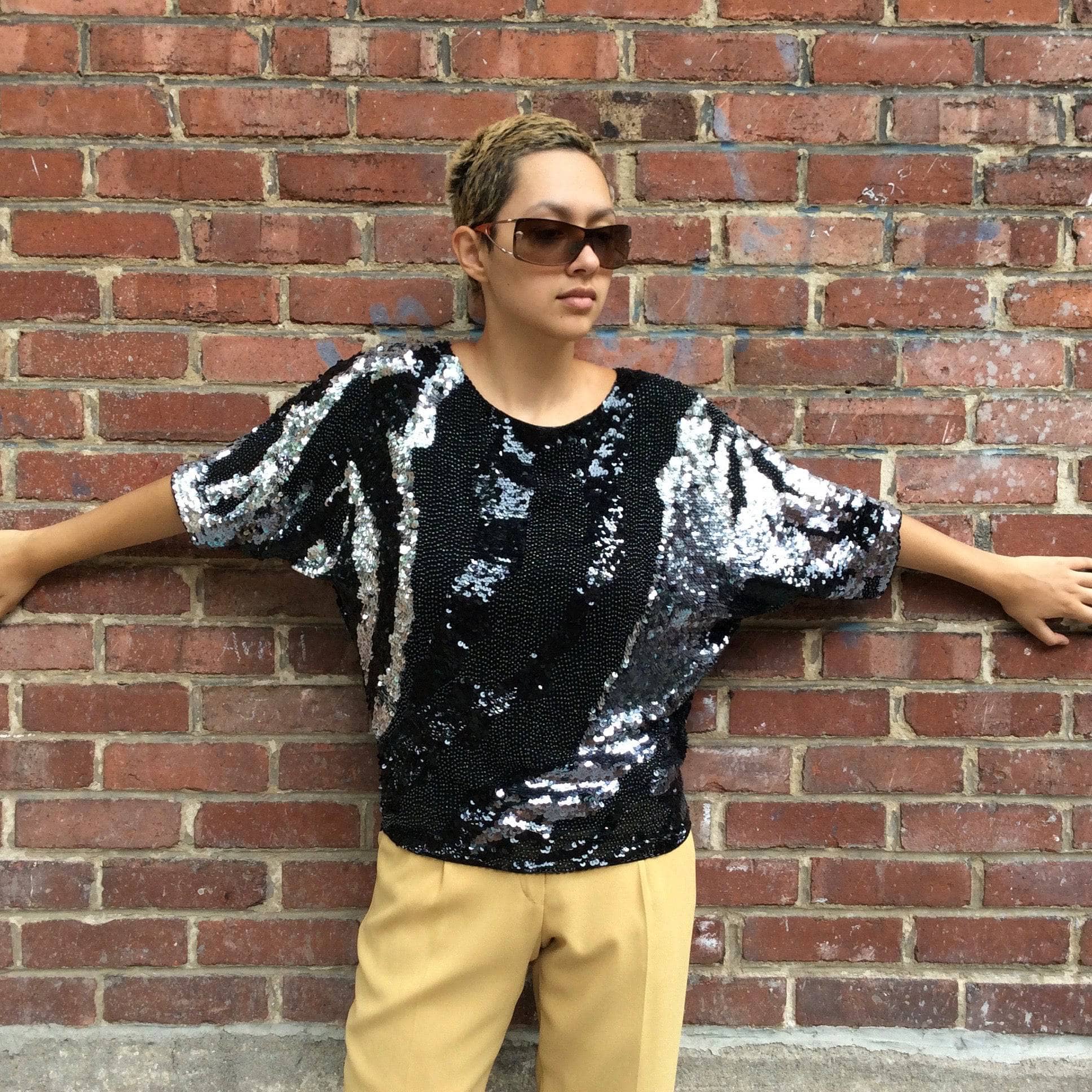 1980s-1990s Sequin and Beaded Black Top Small/Medium - Image 4