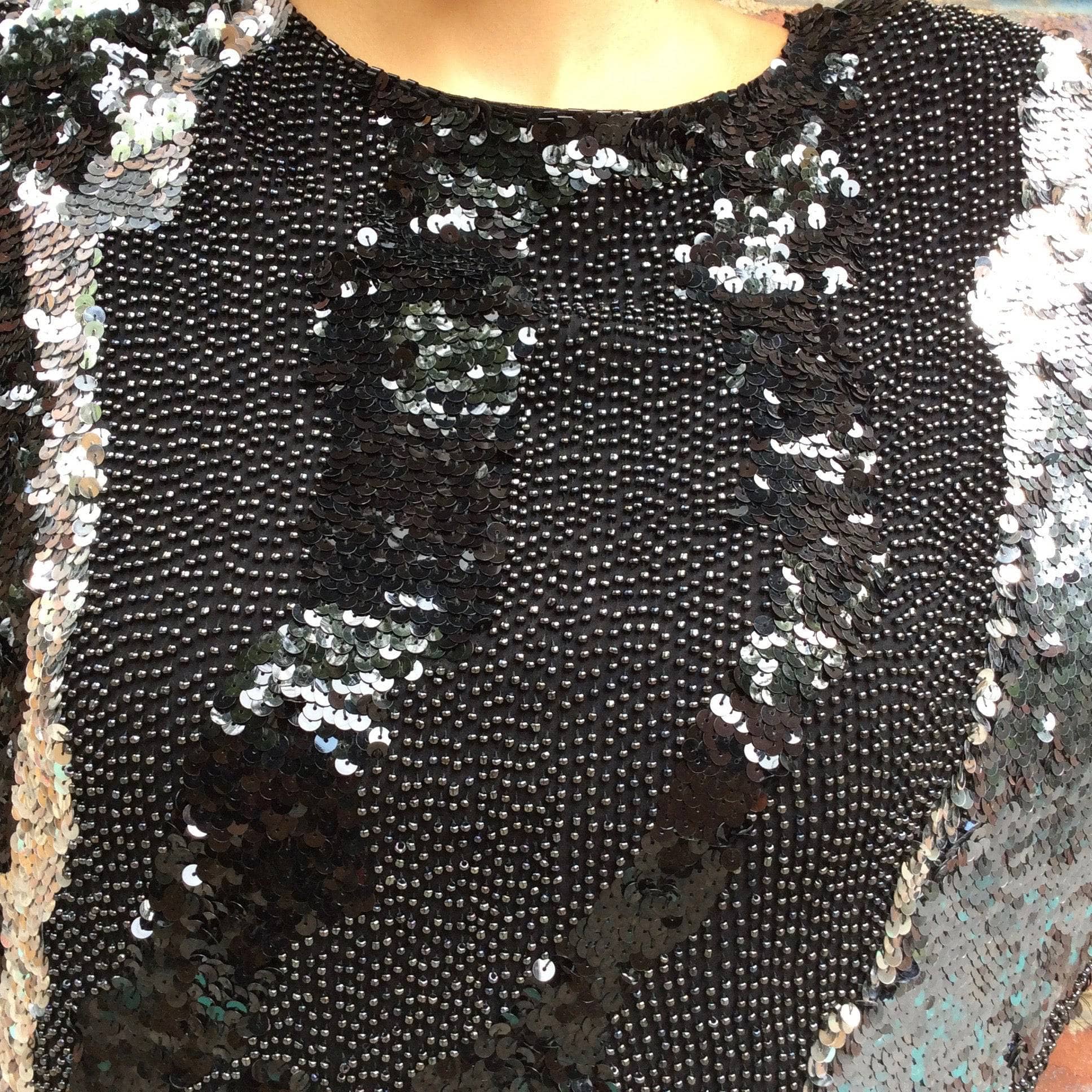 1980s-1990s Sequin and Beaded Black Top Small/Medium - Image 5