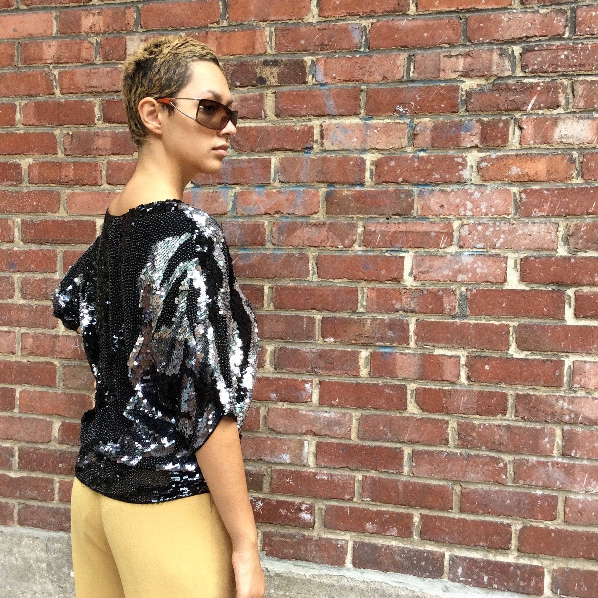 1980s-1990s Sequin and Beaded Black Top Small/Medium - Image 6