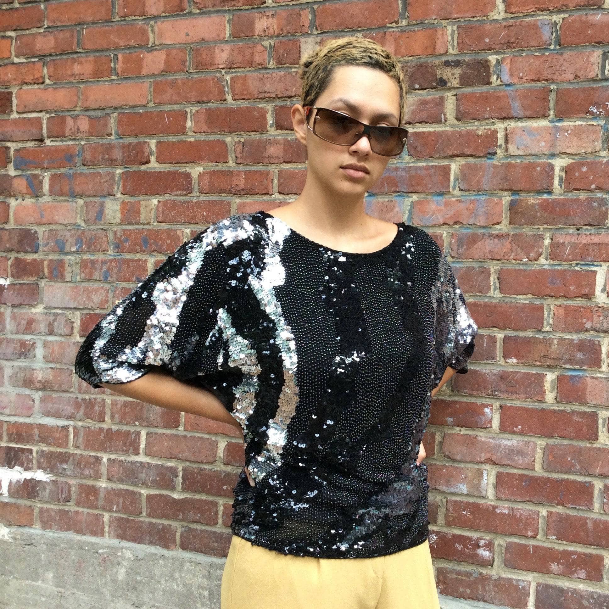 1980s-1990s Sequin and Beaded Black Top Small/Medium - Image 7