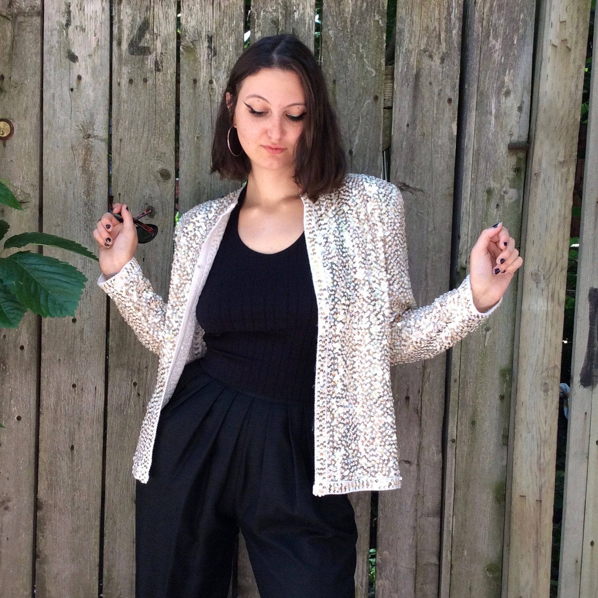 1980s/1990s Silver and Gold Sequin Short Jacket Medium - Image 4