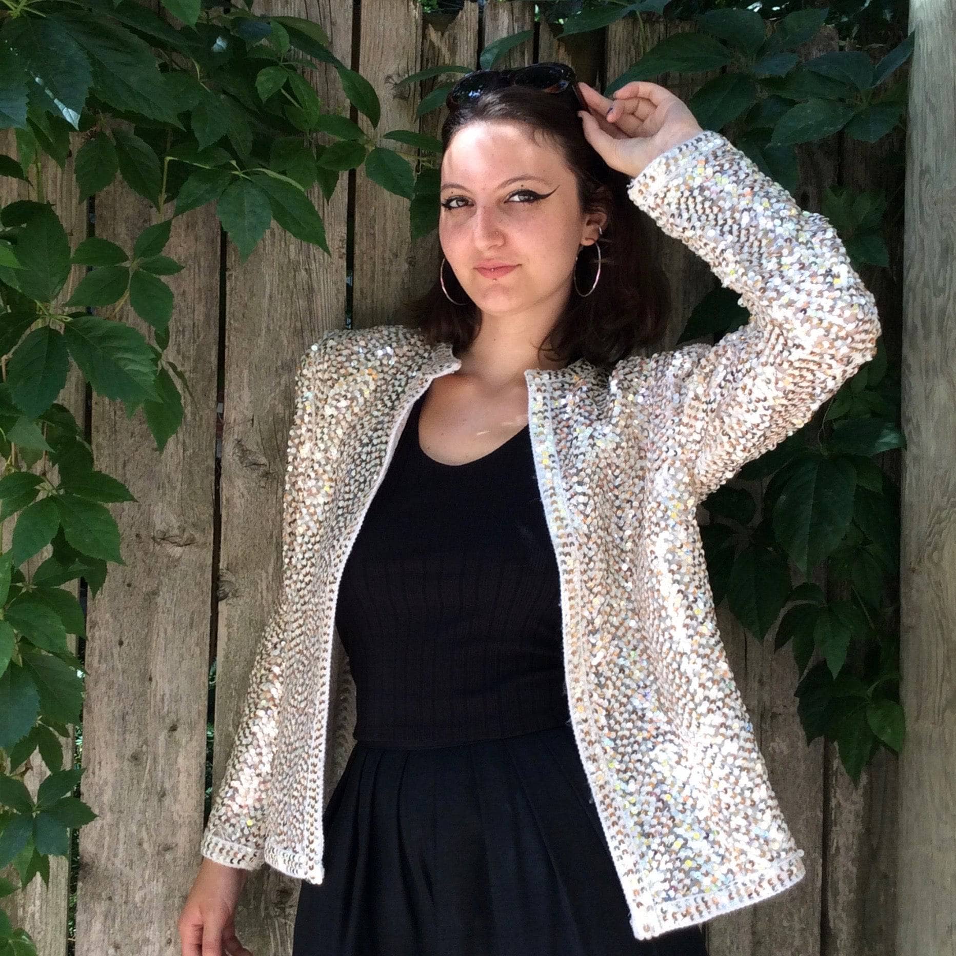 1980s/1990s Silver and Gold Sequin Short Jacket Medium - Image 5