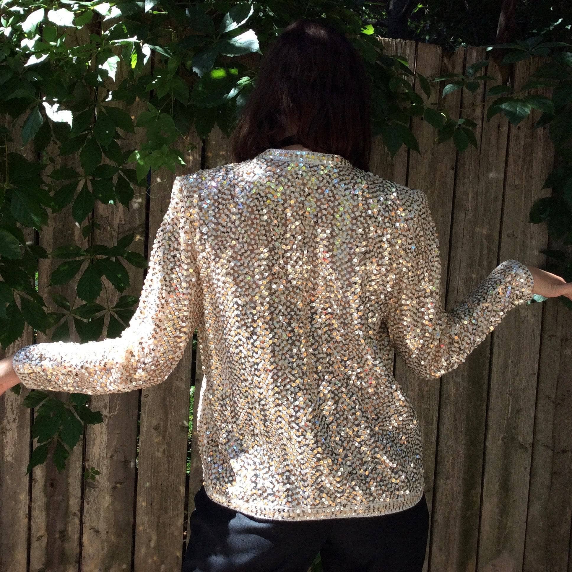 1980s/1990s Silver and Gold Sequin Short Jacket Medium - Image 6