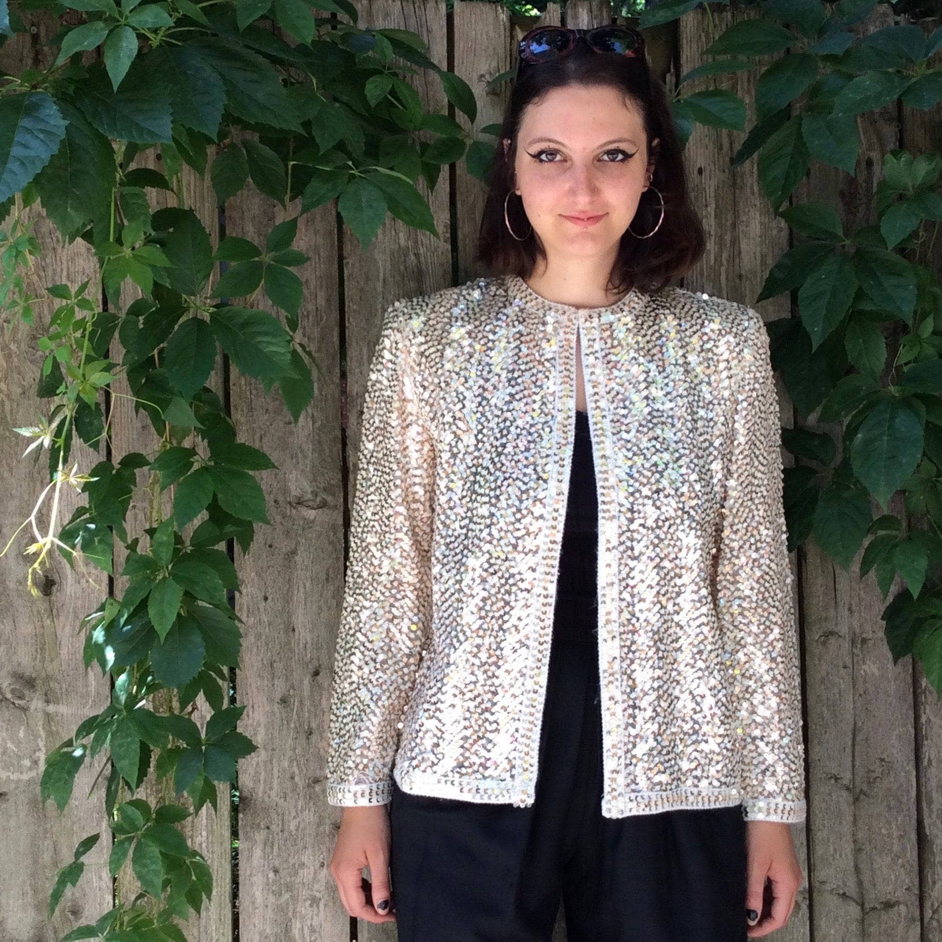 1980s/1990s Silver and Gold Sequin Short Jacket Medium - Image 7