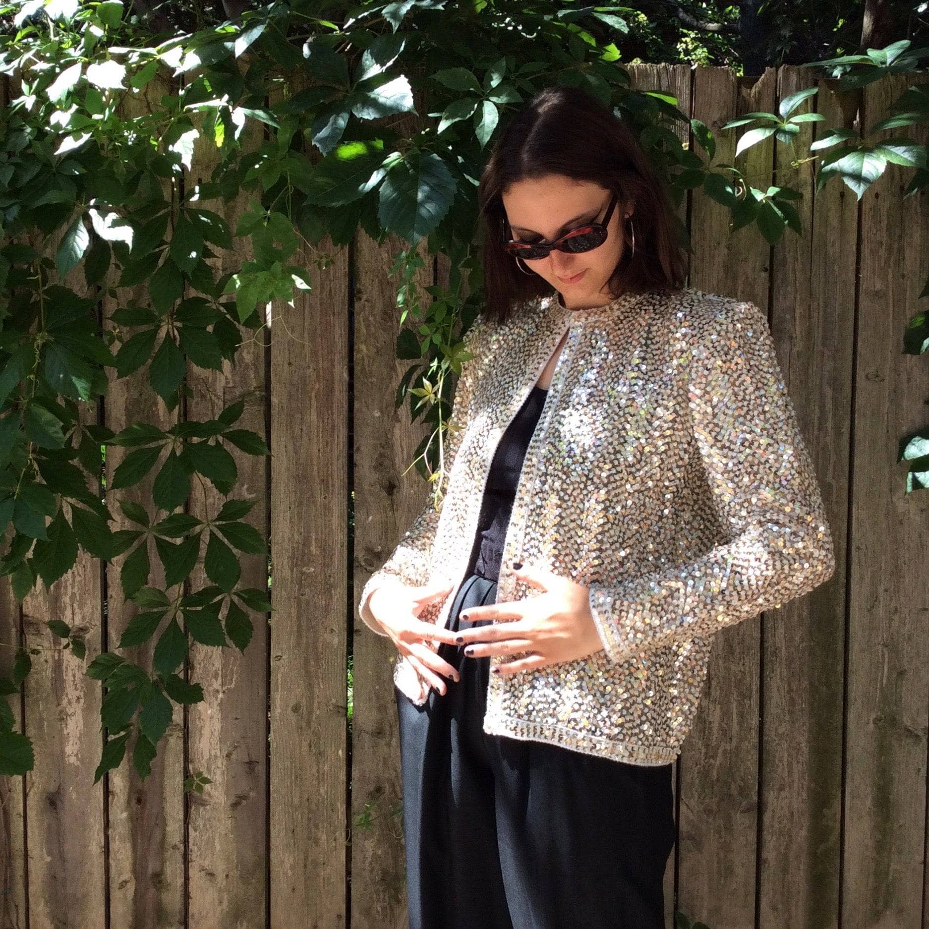 1980s/1990s Silver and Gold Sequin Short Jacket Medium - Image 8