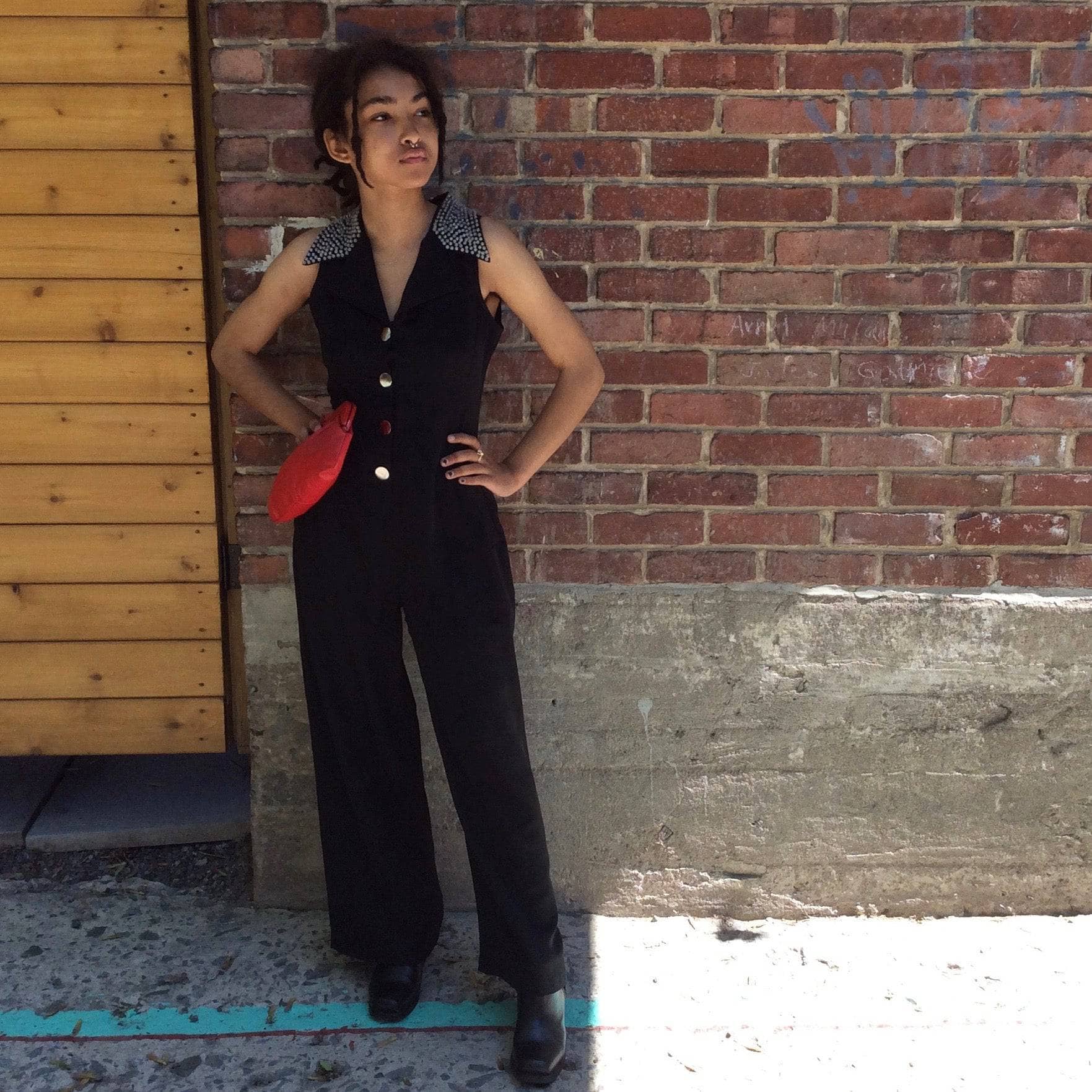 1980s-90s Beaded Collar Black Jumpsuit XSmall-Small - Image 3