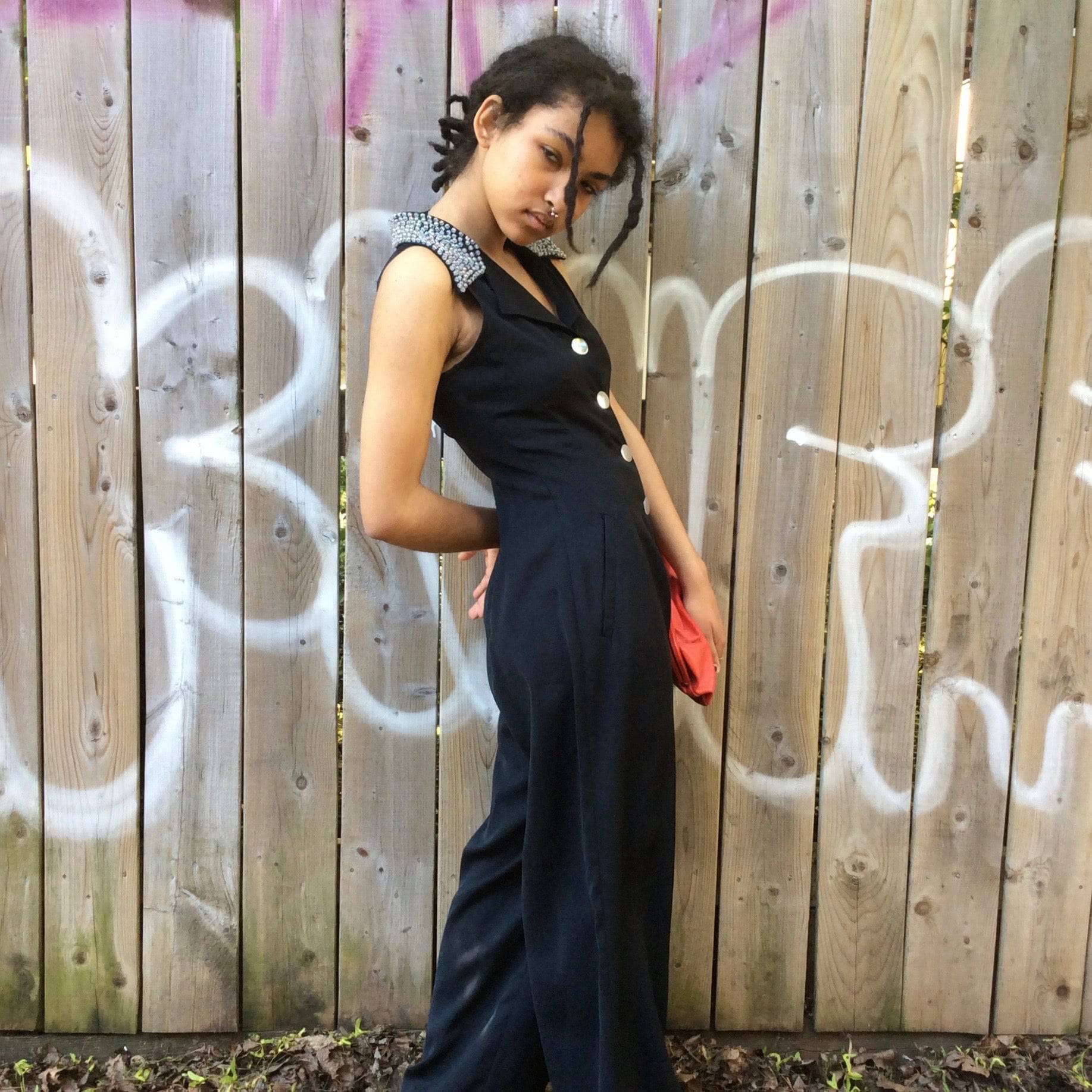 1980s-90s Beaded Collar Black Jumpsuit XSmall-Small - Image 4