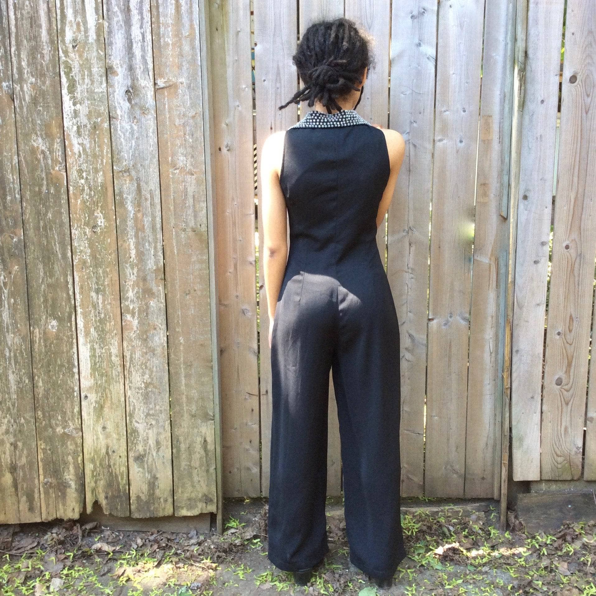 1980s-90s Beaded Collar Black Jumpsuit XSmall-Small - Image 5