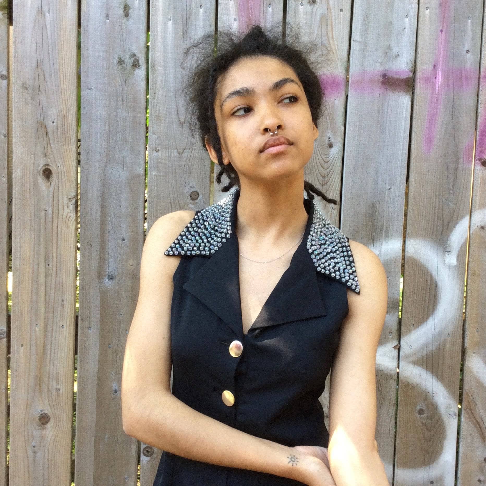 1980s-90s Beaded Collar Black Jumpsuit XSmall-Small - Image 6