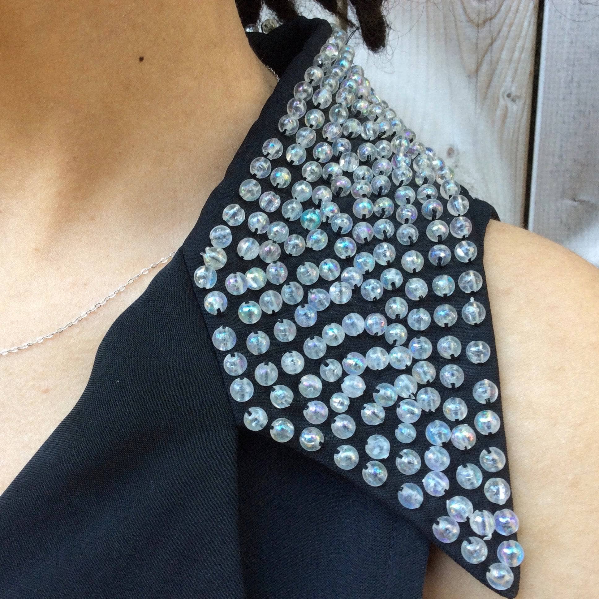 1980s-90s Beaded Collar Black Jumpsuit XSmall-Small - Image 7
