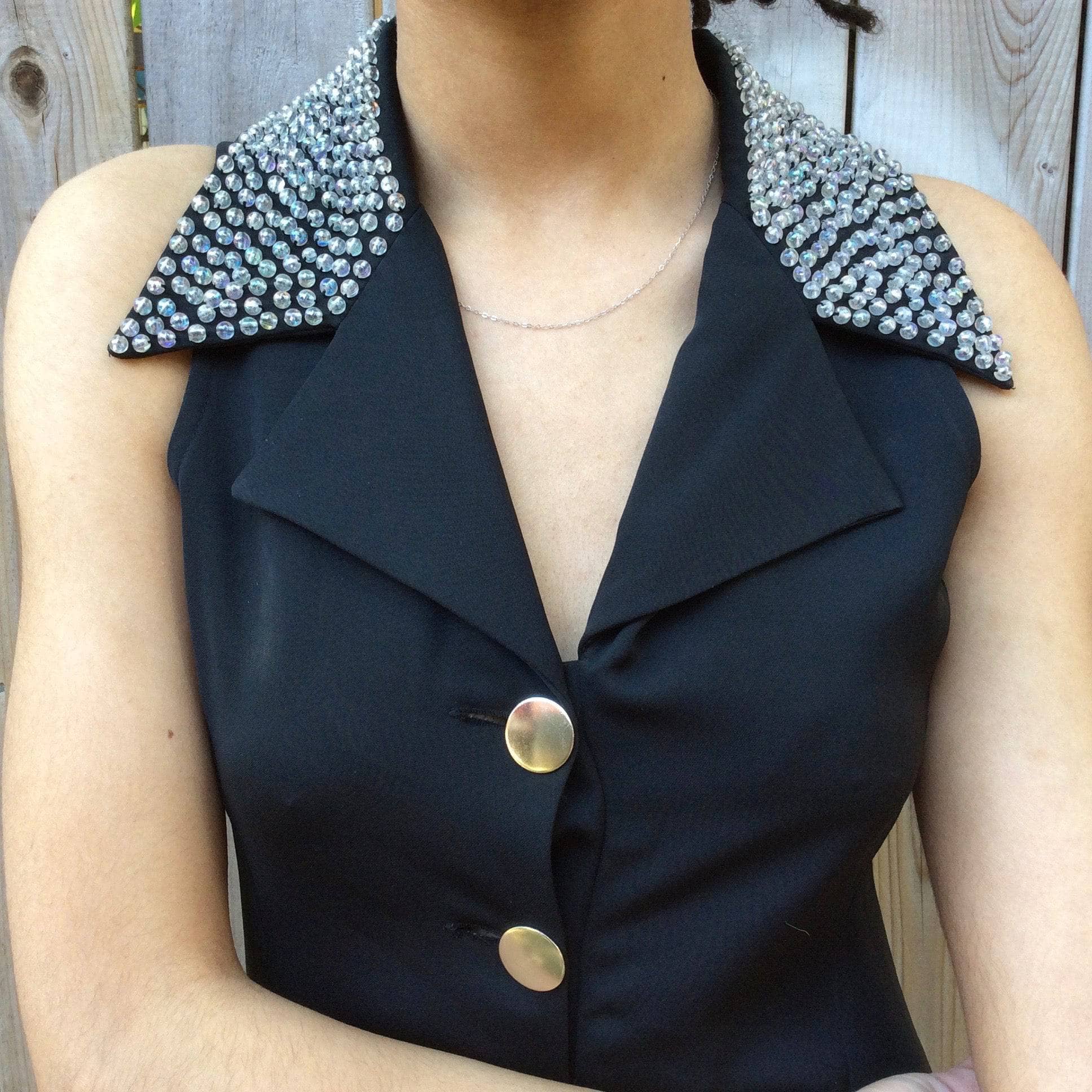 1980s-90s Beaded Collar Black Jumpsuit XSmall-Small - Image 8