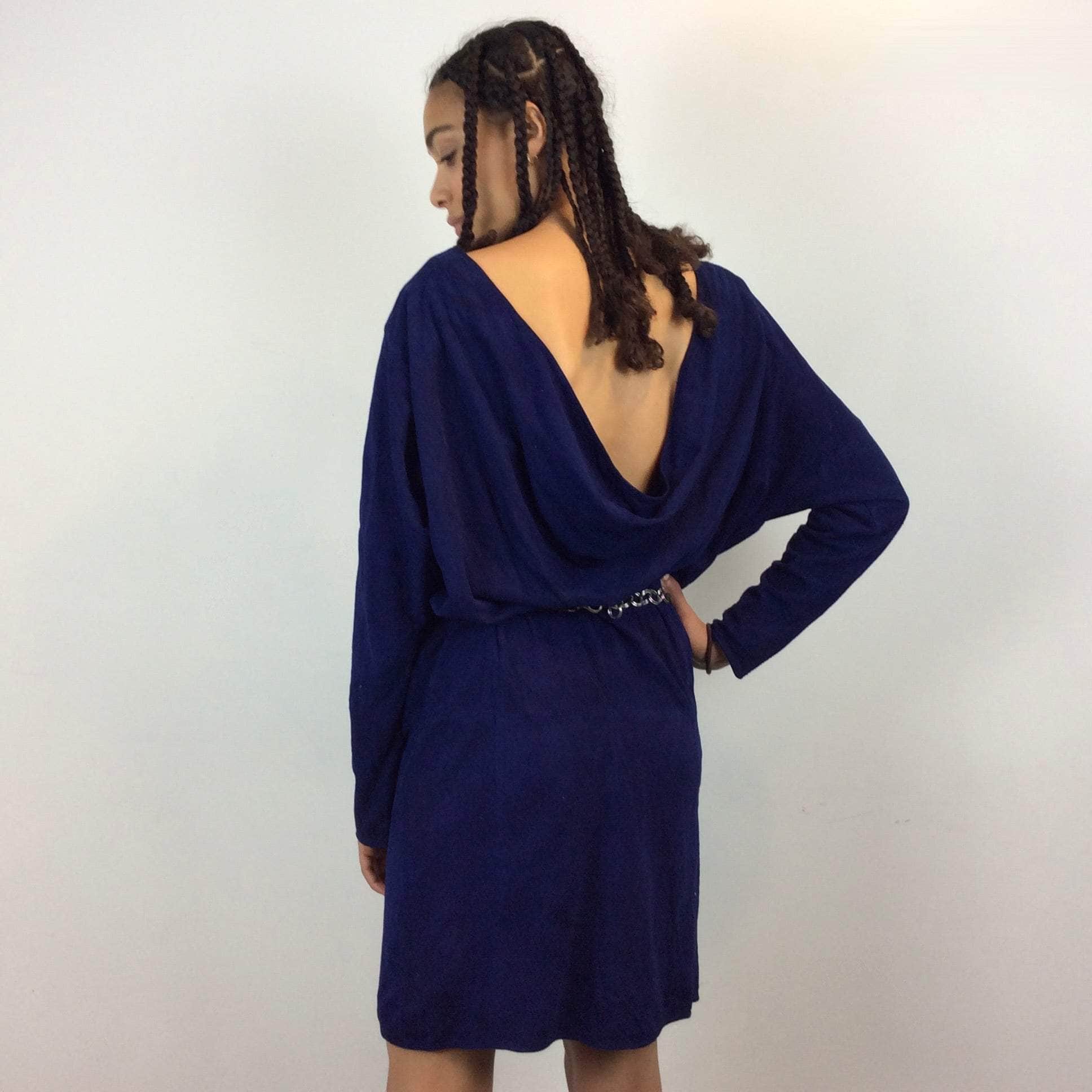 1980s/90s Blue Cowl Back Neckline Suede Dress Small/Medium