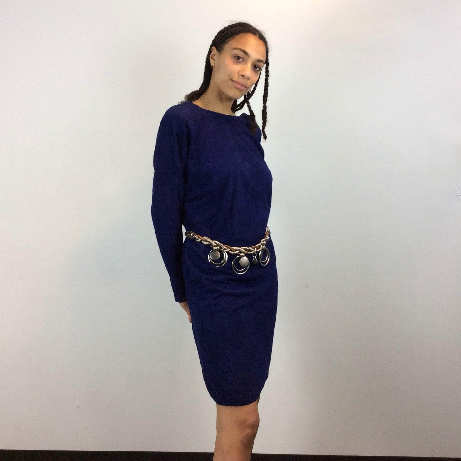 1980s/90s Blue Cowl Back Neckline Suede Dress Small/Medium - Image 2
