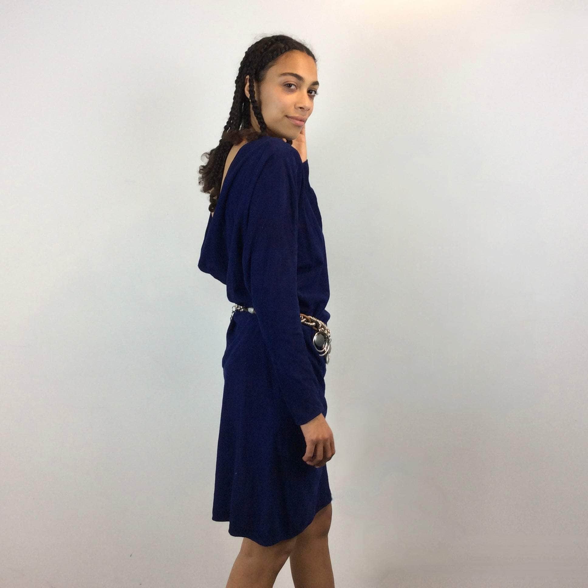 1980s/90s Blue Cowl Back Neckline Suede Dress Small/Medium - Image 3