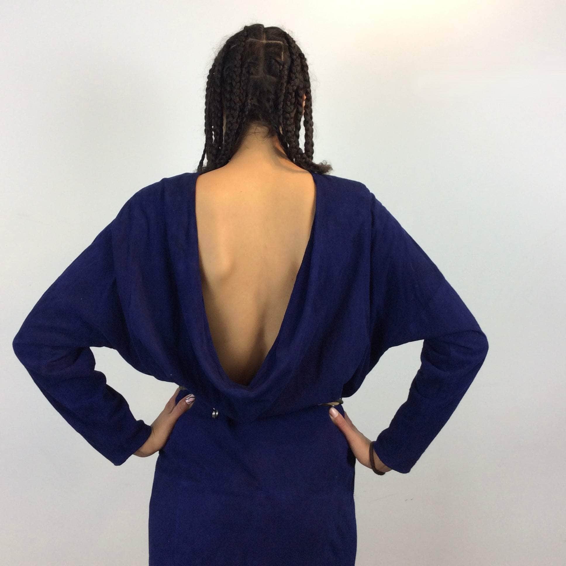 1980s/90s Blue Cowl Back Neckline Suede Dress Small/Medium - Image 4
